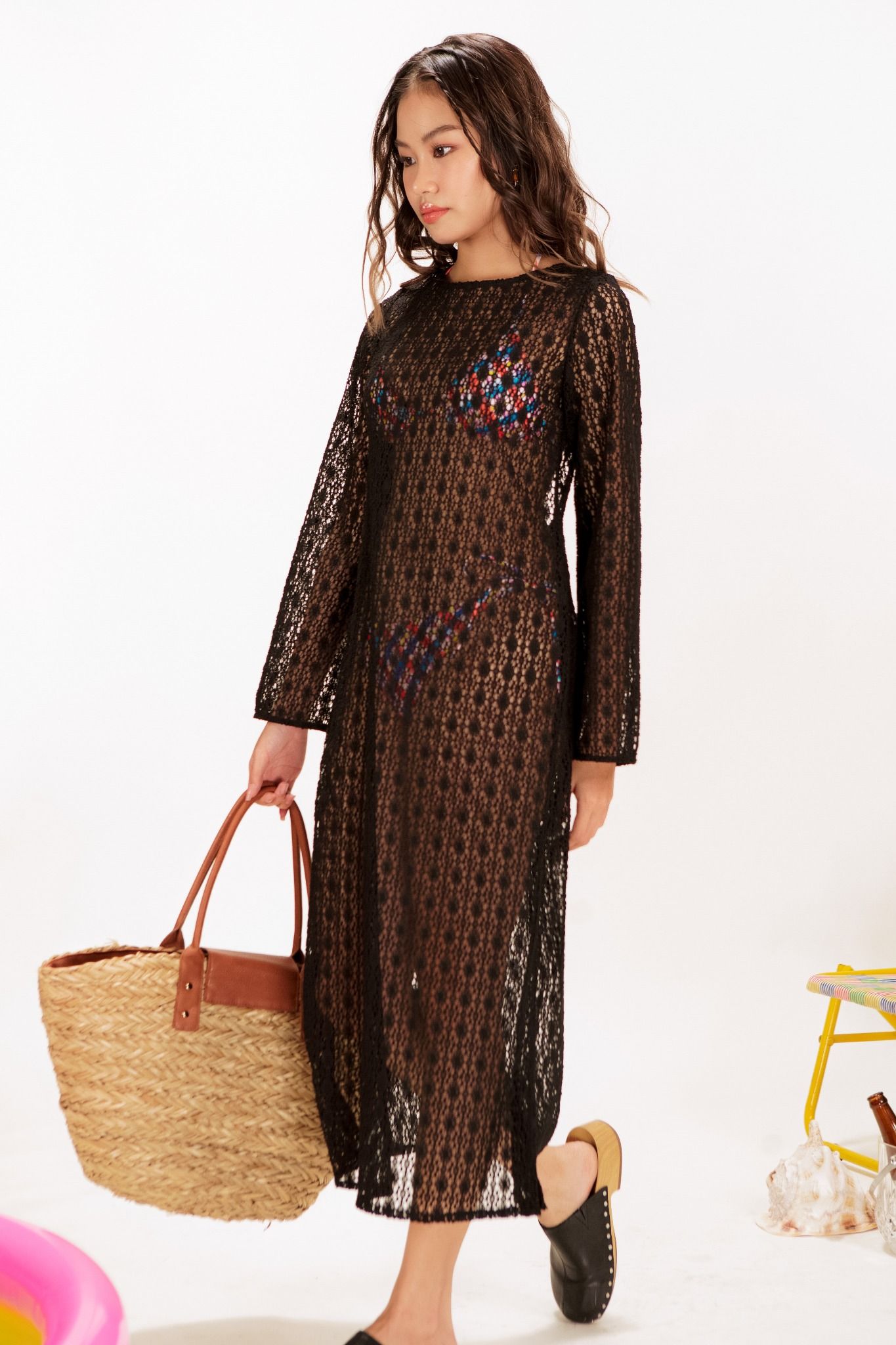  Black Crochet Beach Cover Up Maxi Dress 