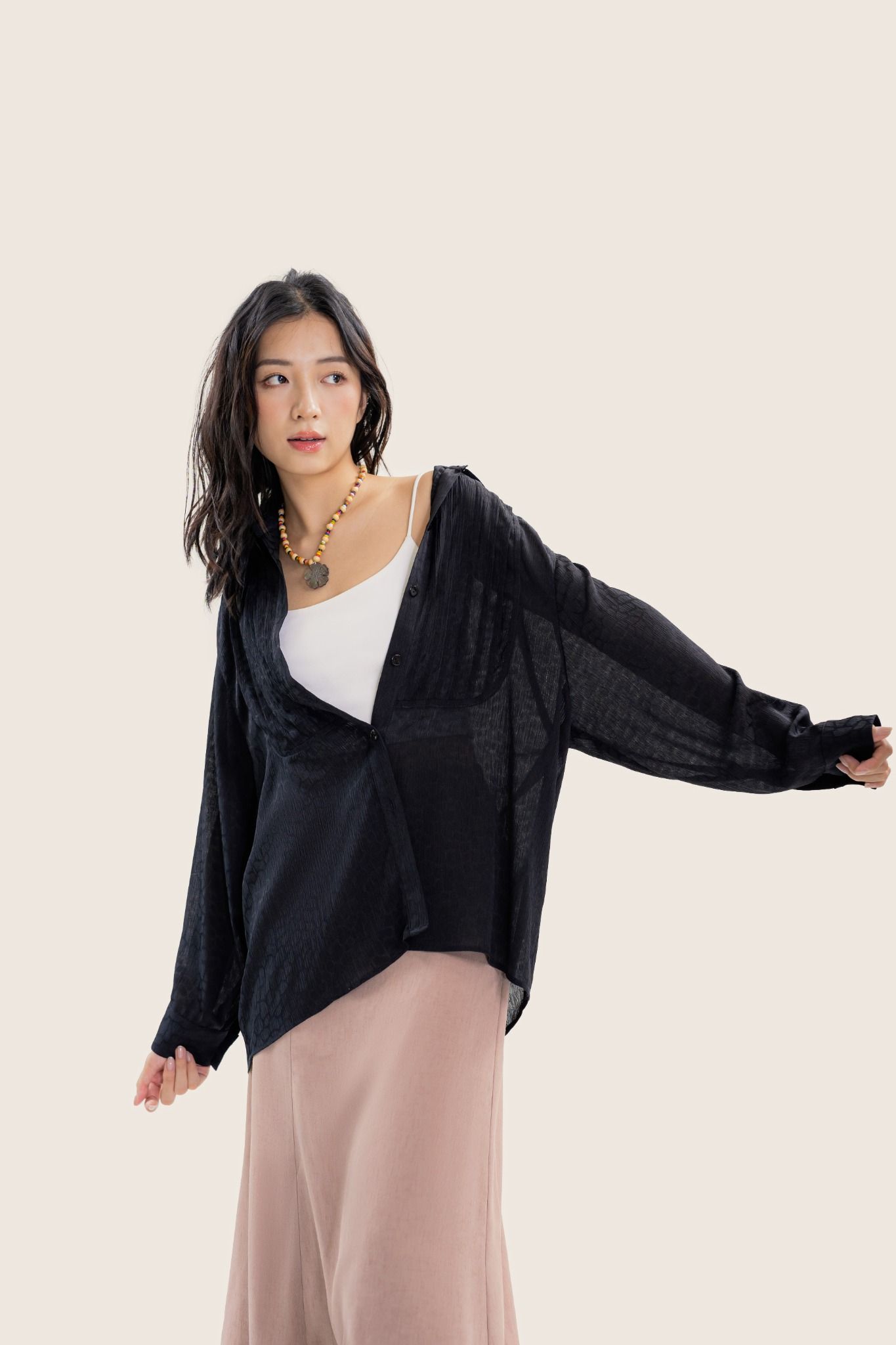  Black Pleated Oversized Shirt 