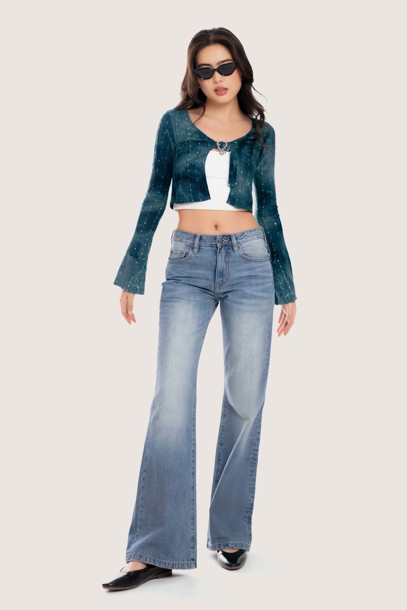 Bolero Tie-dyed Green Embroidered Buckle Cardigan