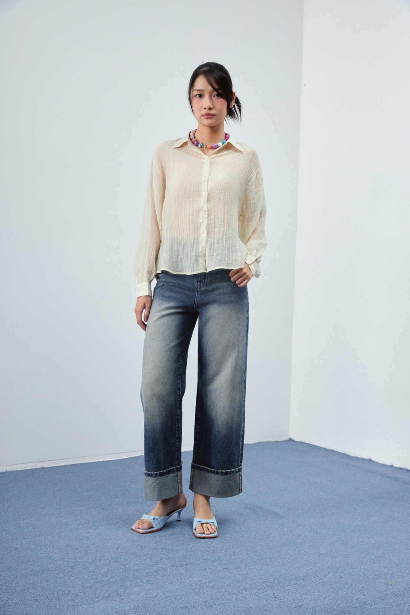Ivory Sheer Oversized Shirt