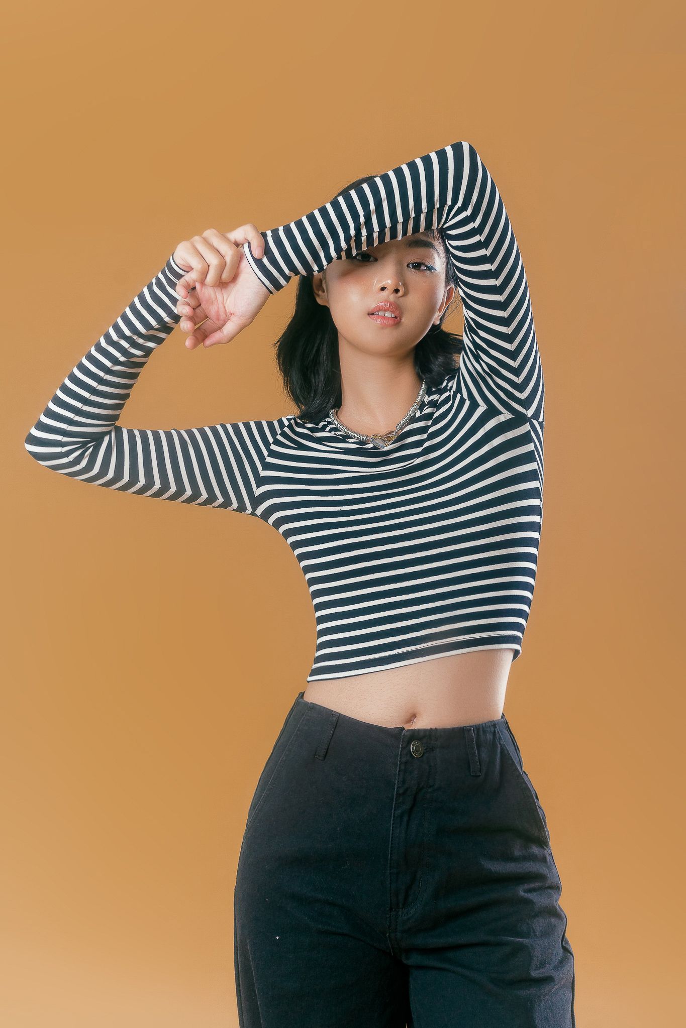  Striped Long Sleeve Crop Tee 