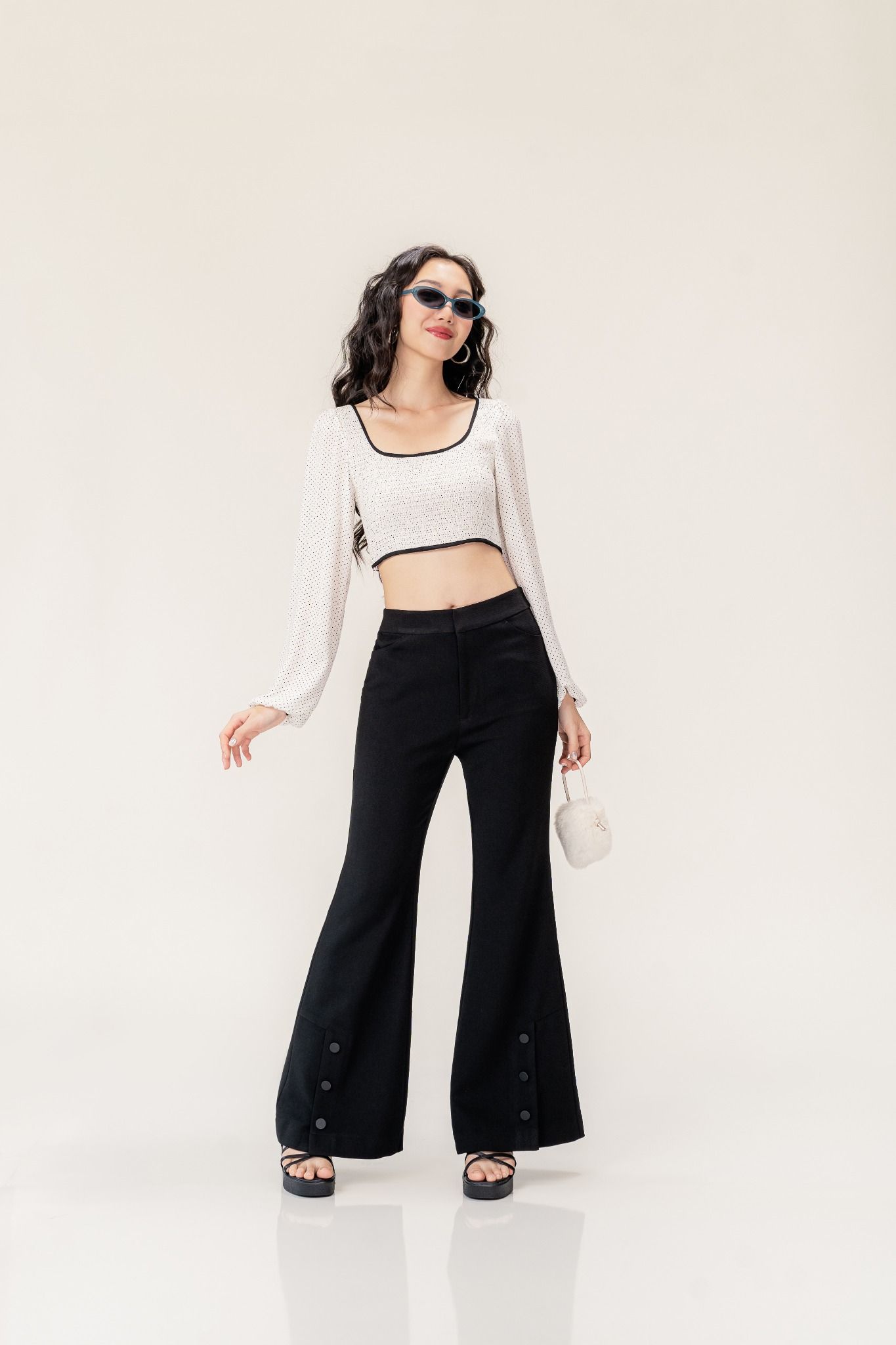 LIBE Black Slit Flared Trousers