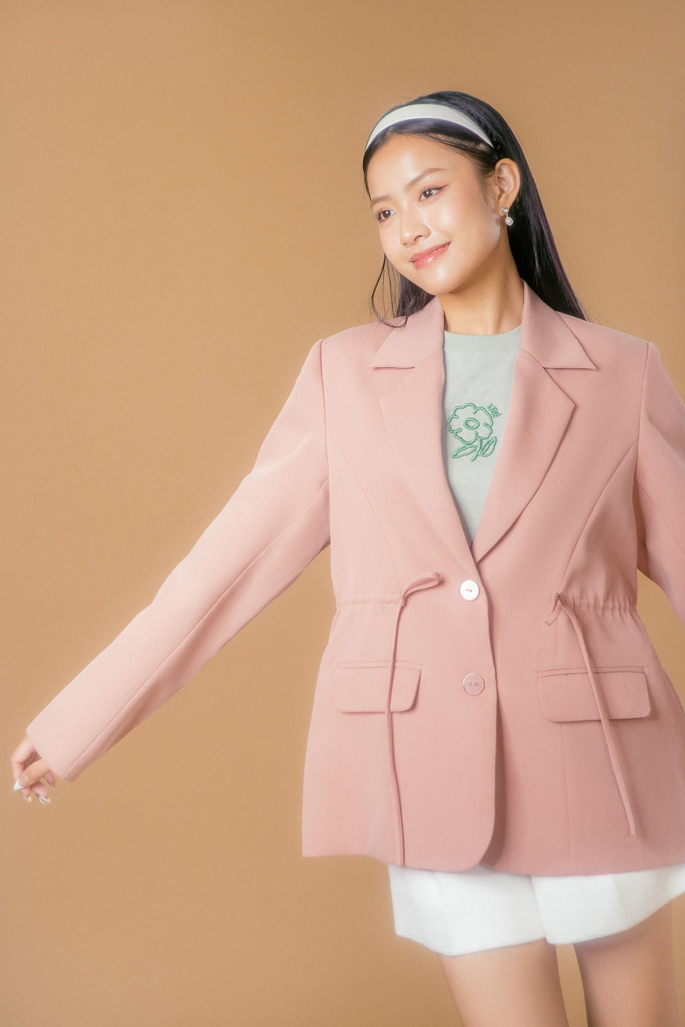  Rose Tone Ruched Blazer 