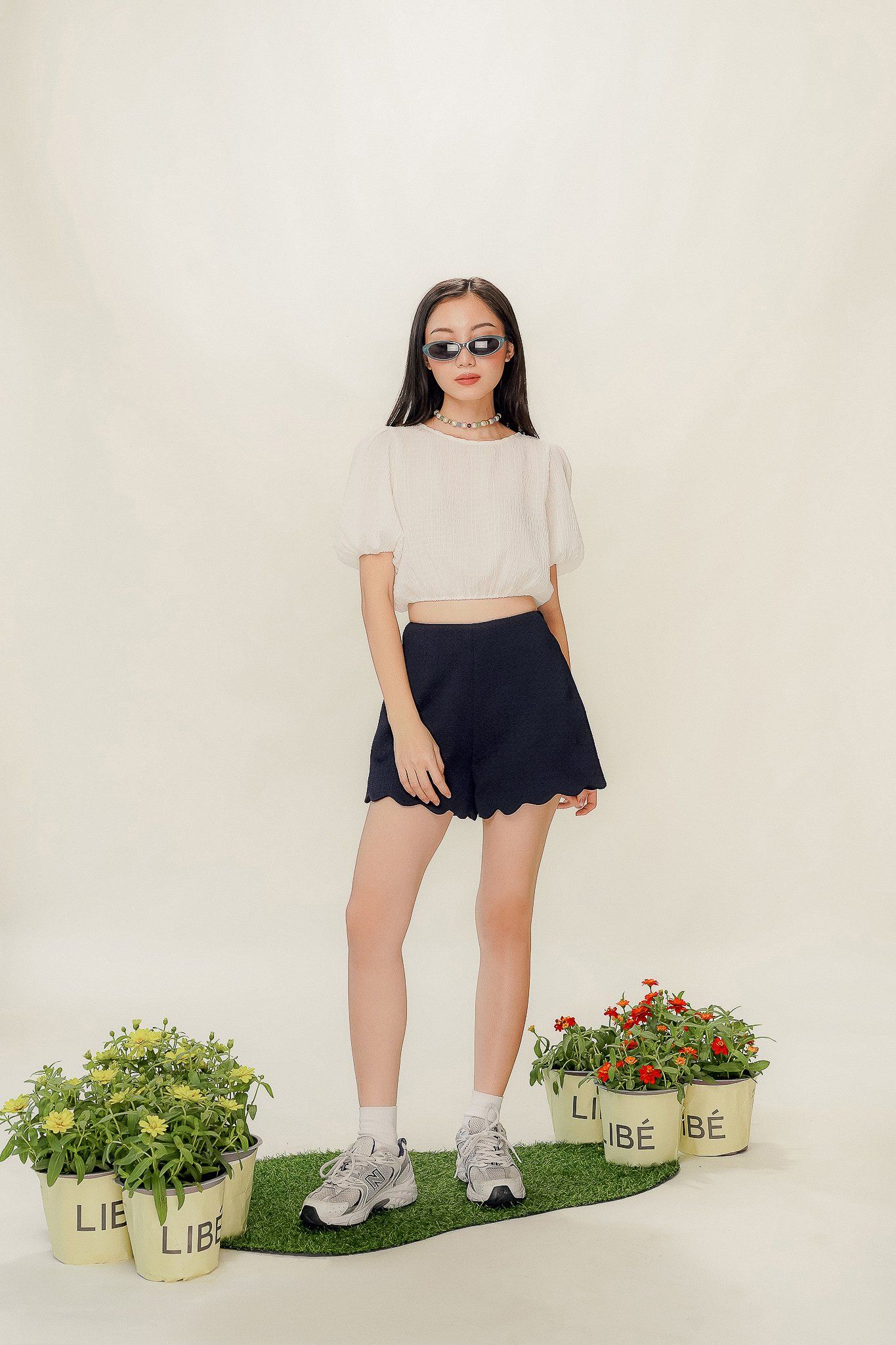 Navy Scallop Hem Jacquard Shorts