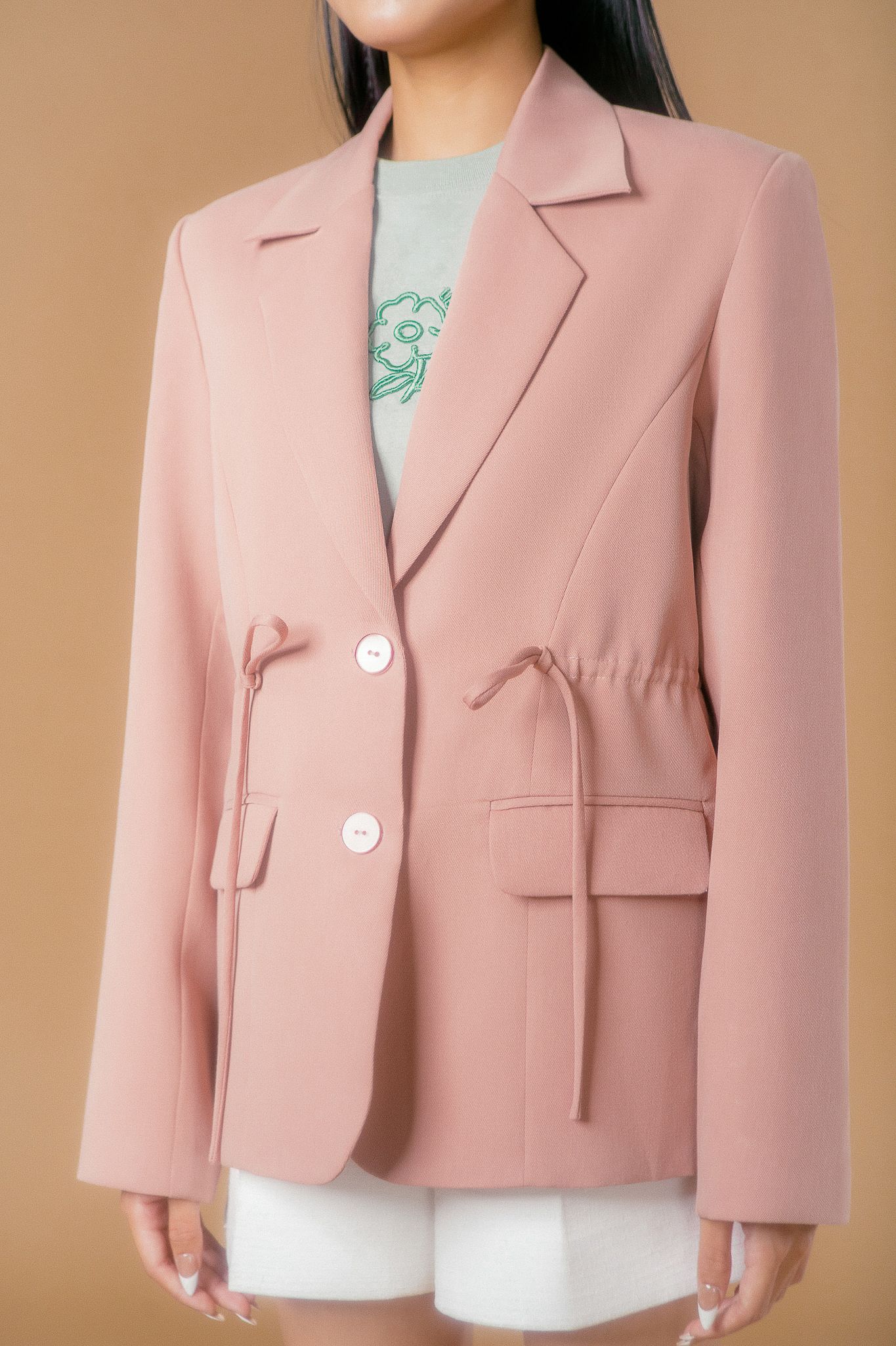  Rose Tone Ruched Blazer 