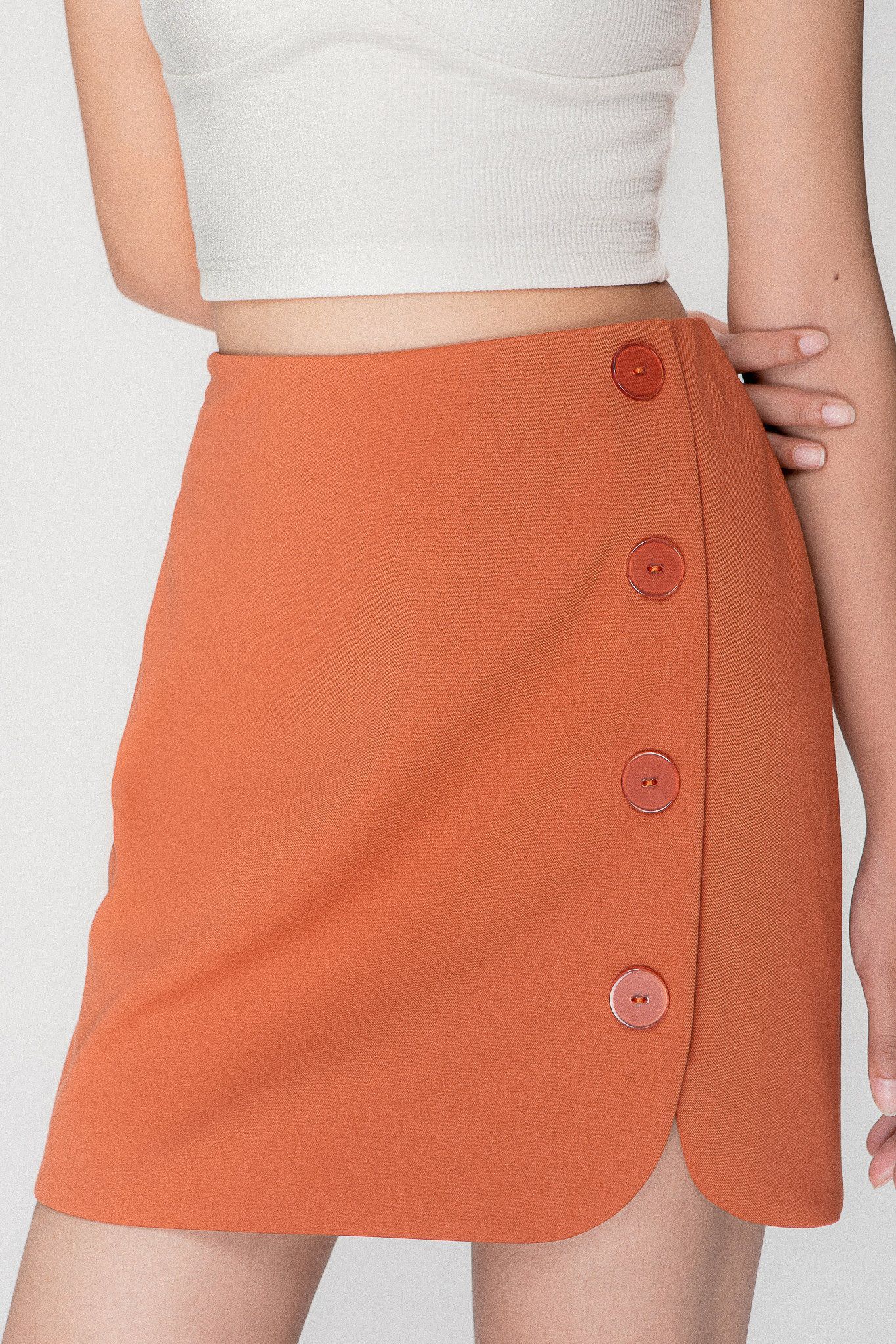  Orange Front Button Mini Skirt 