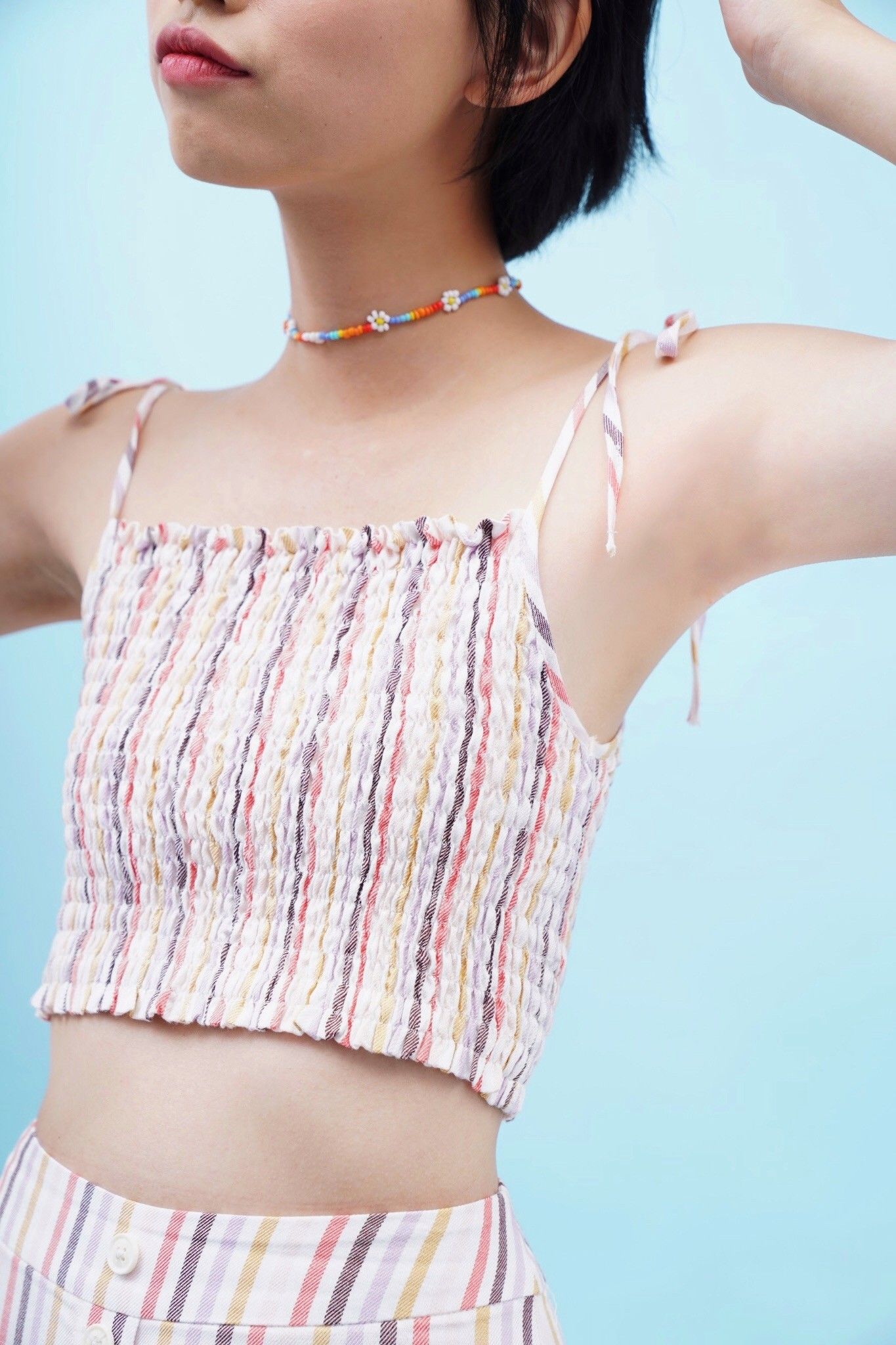 Multicolored Smocked Crop Top