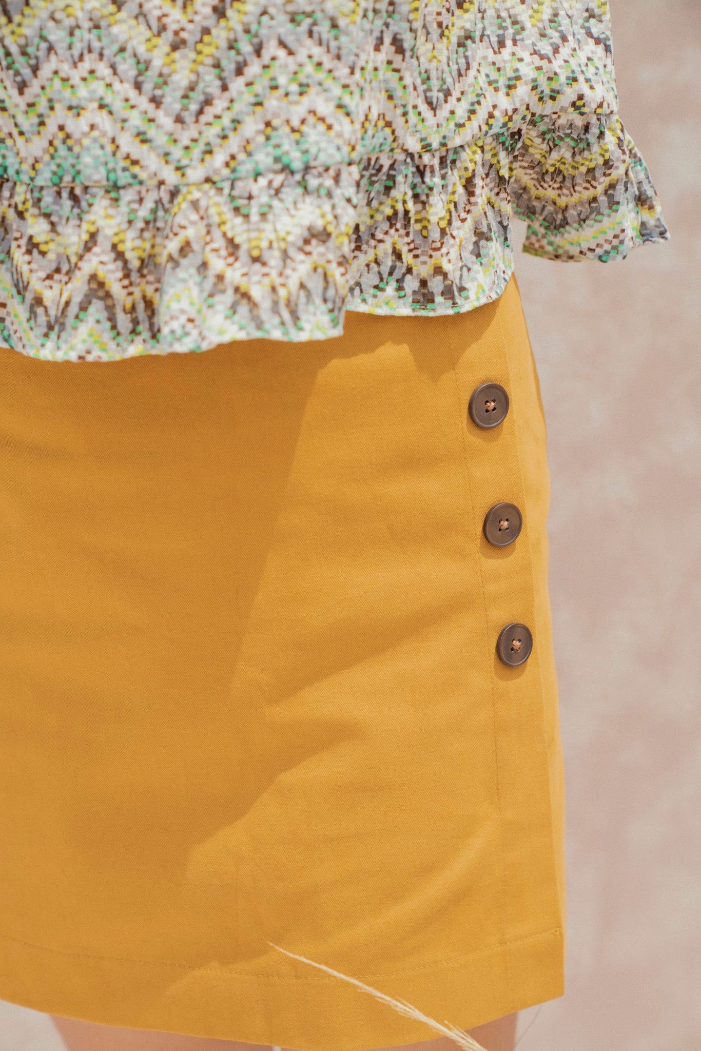 Yellow Mini Skirt with Buttons