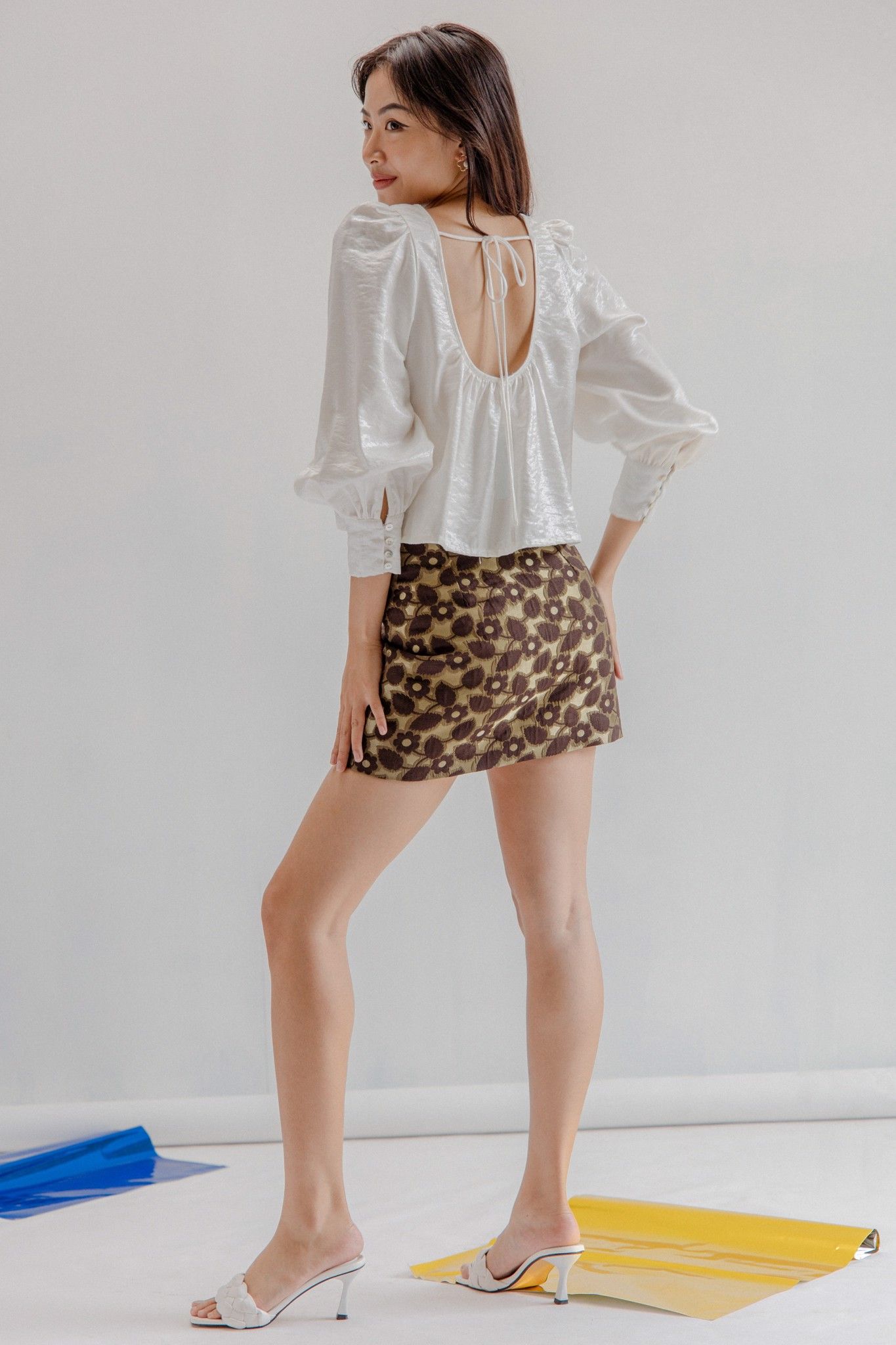 White Tie Back Silky Blouse