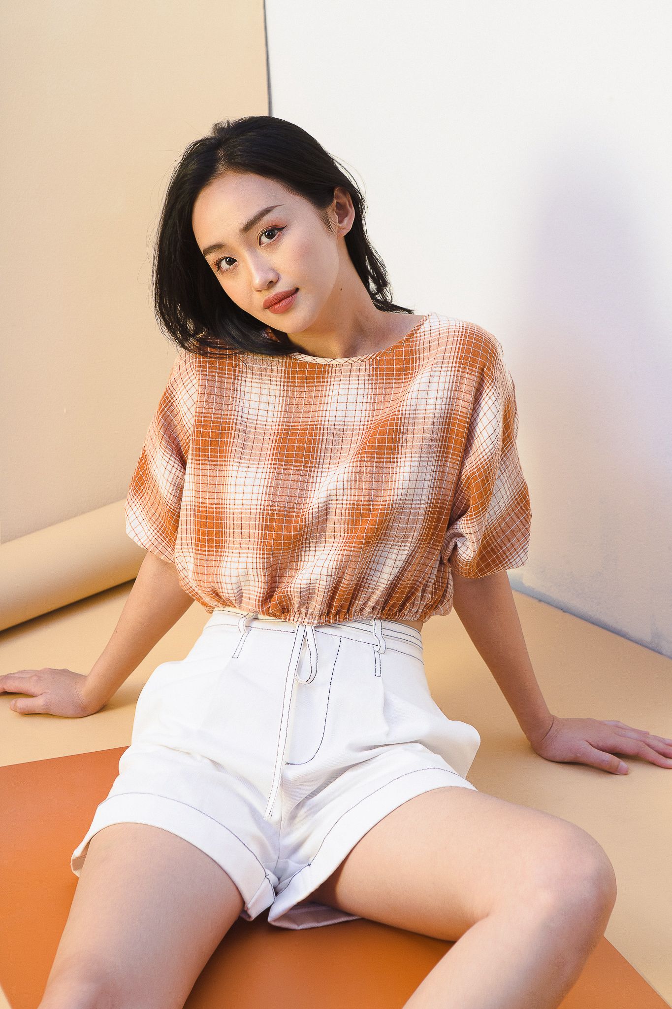 Checked Puff Sleeve Top