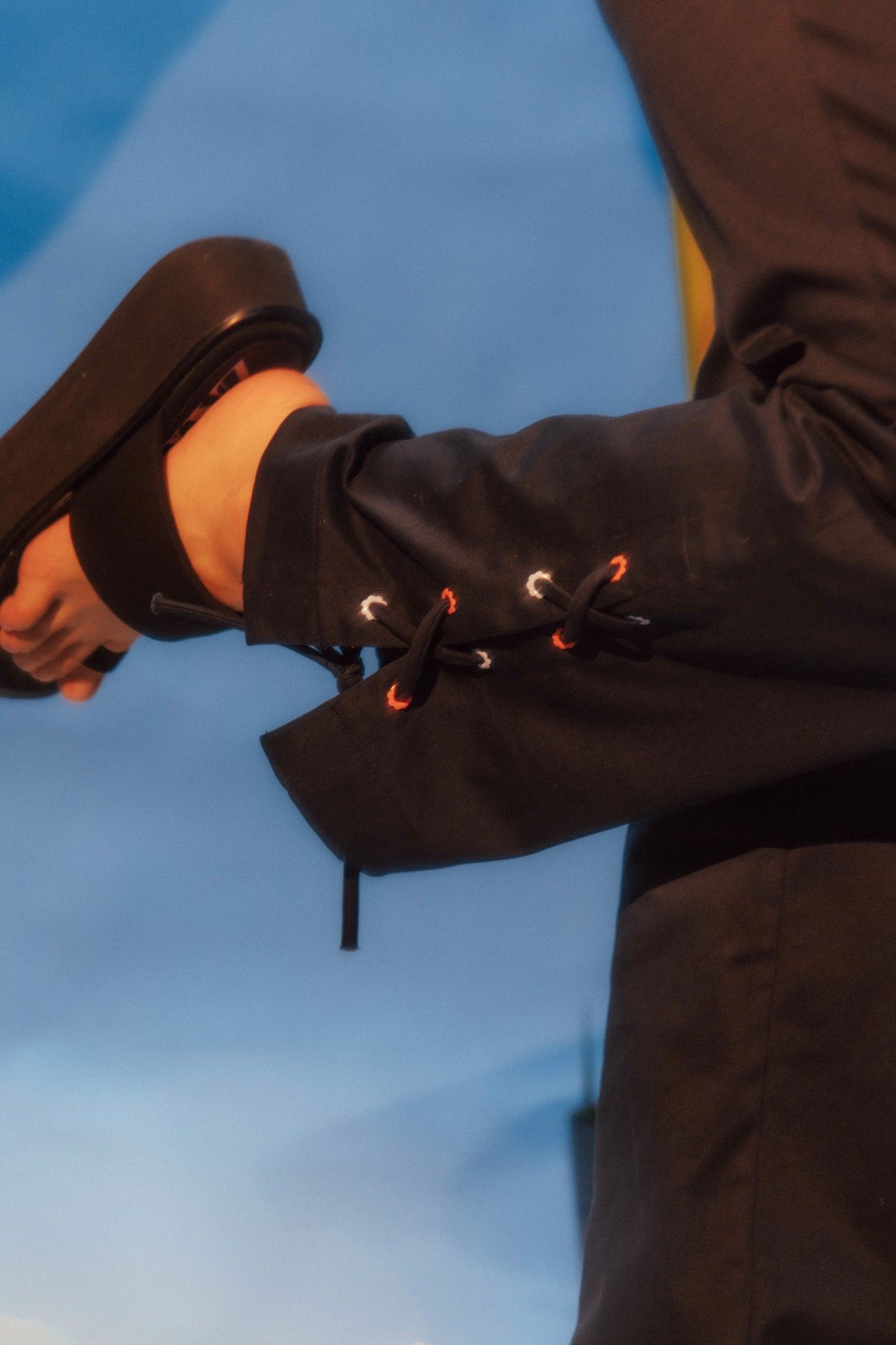 Navy Trousers With Eyelet Details