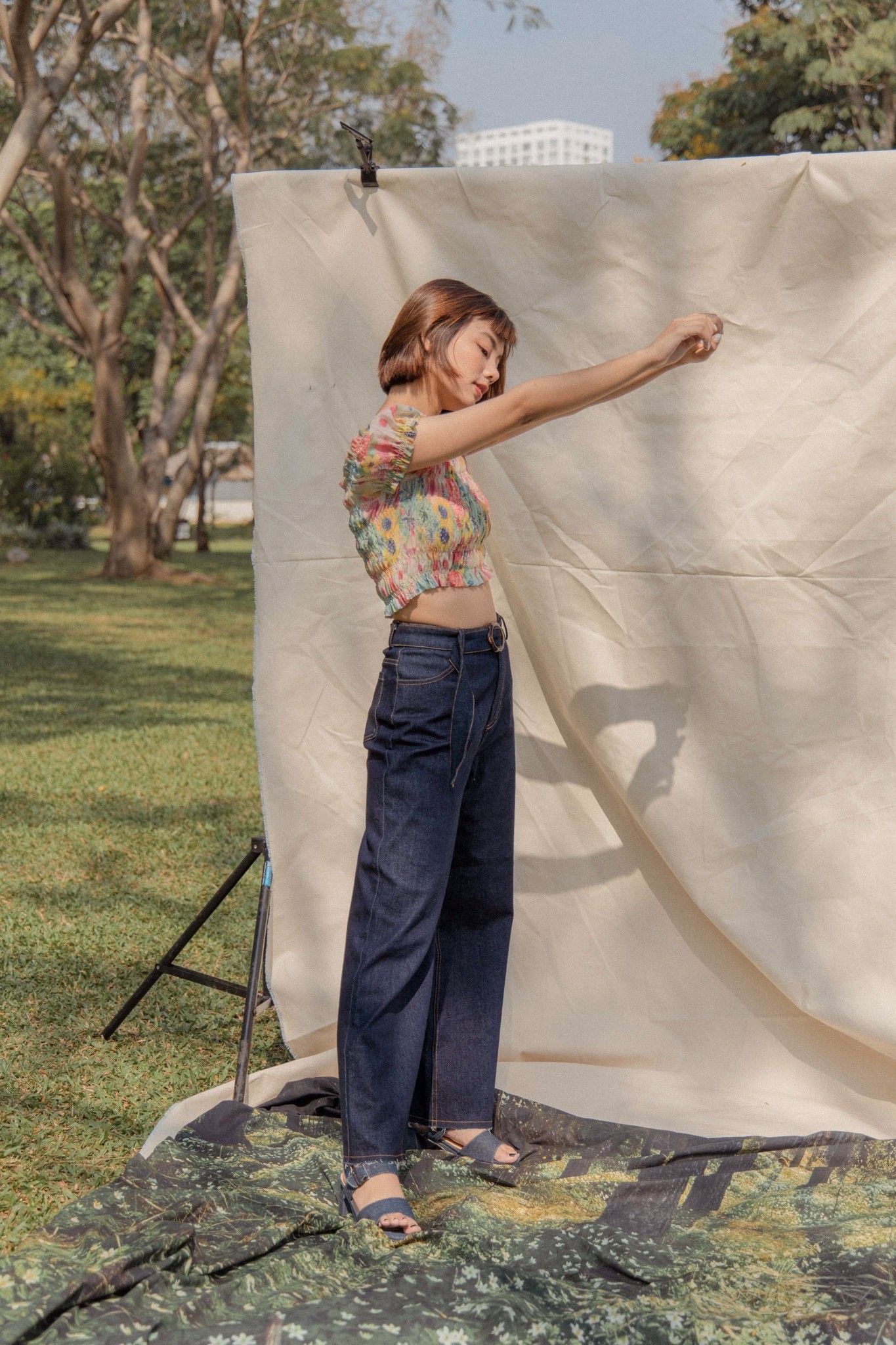 Navy Wide Leg Trousers With Belt