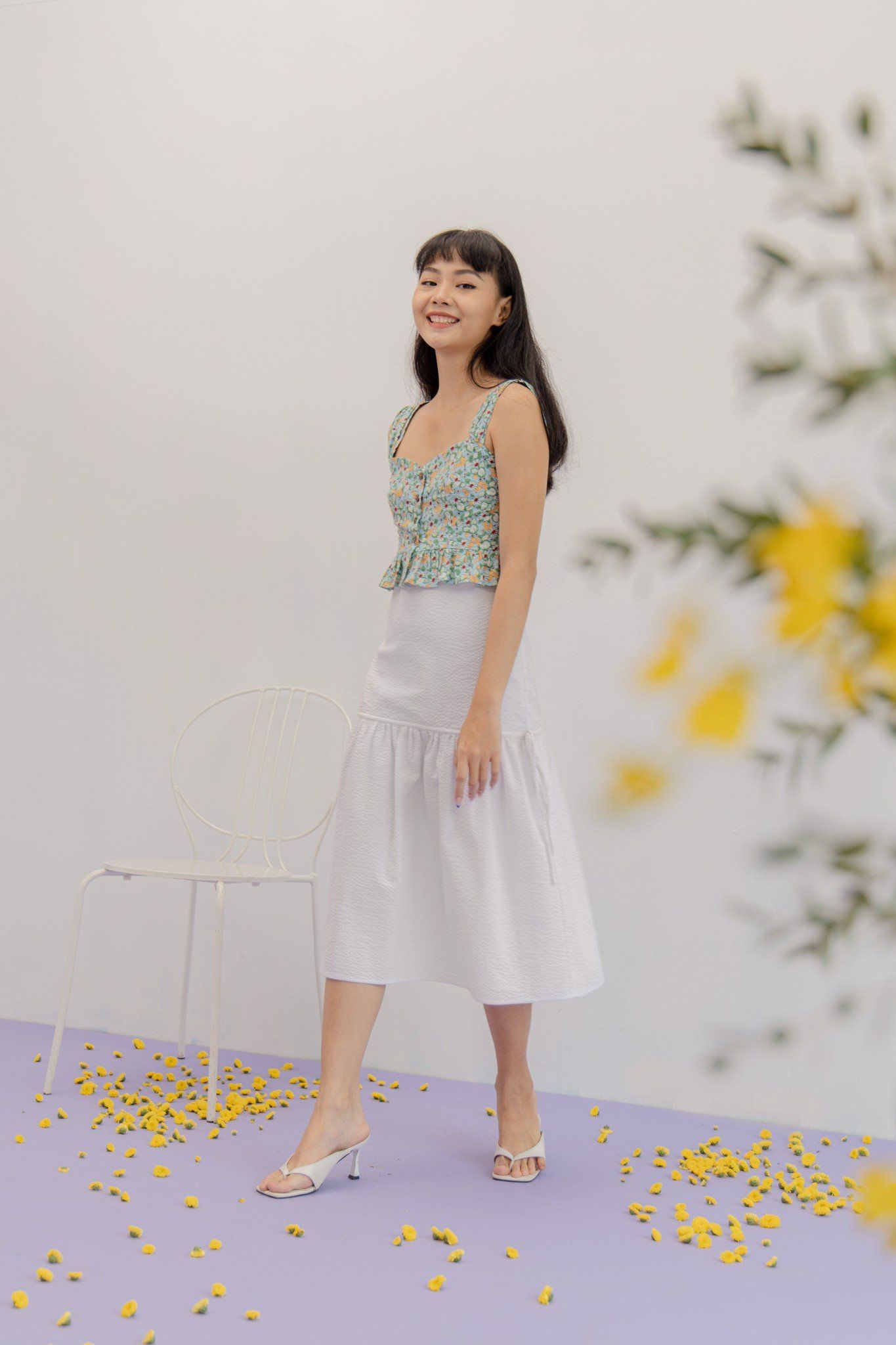 White Seersucker Midi Skirt