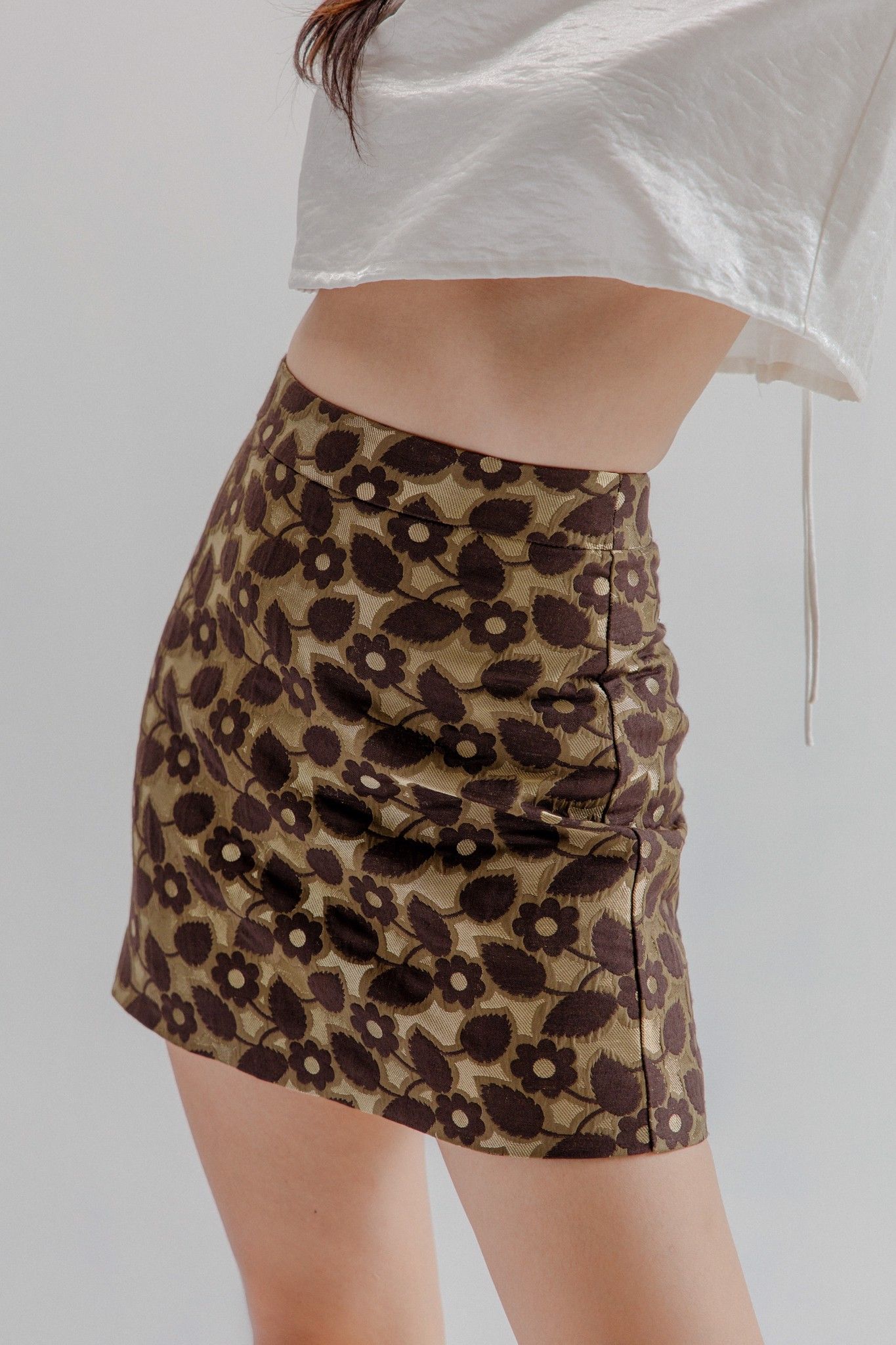 Floral Brocade Mini Skirt