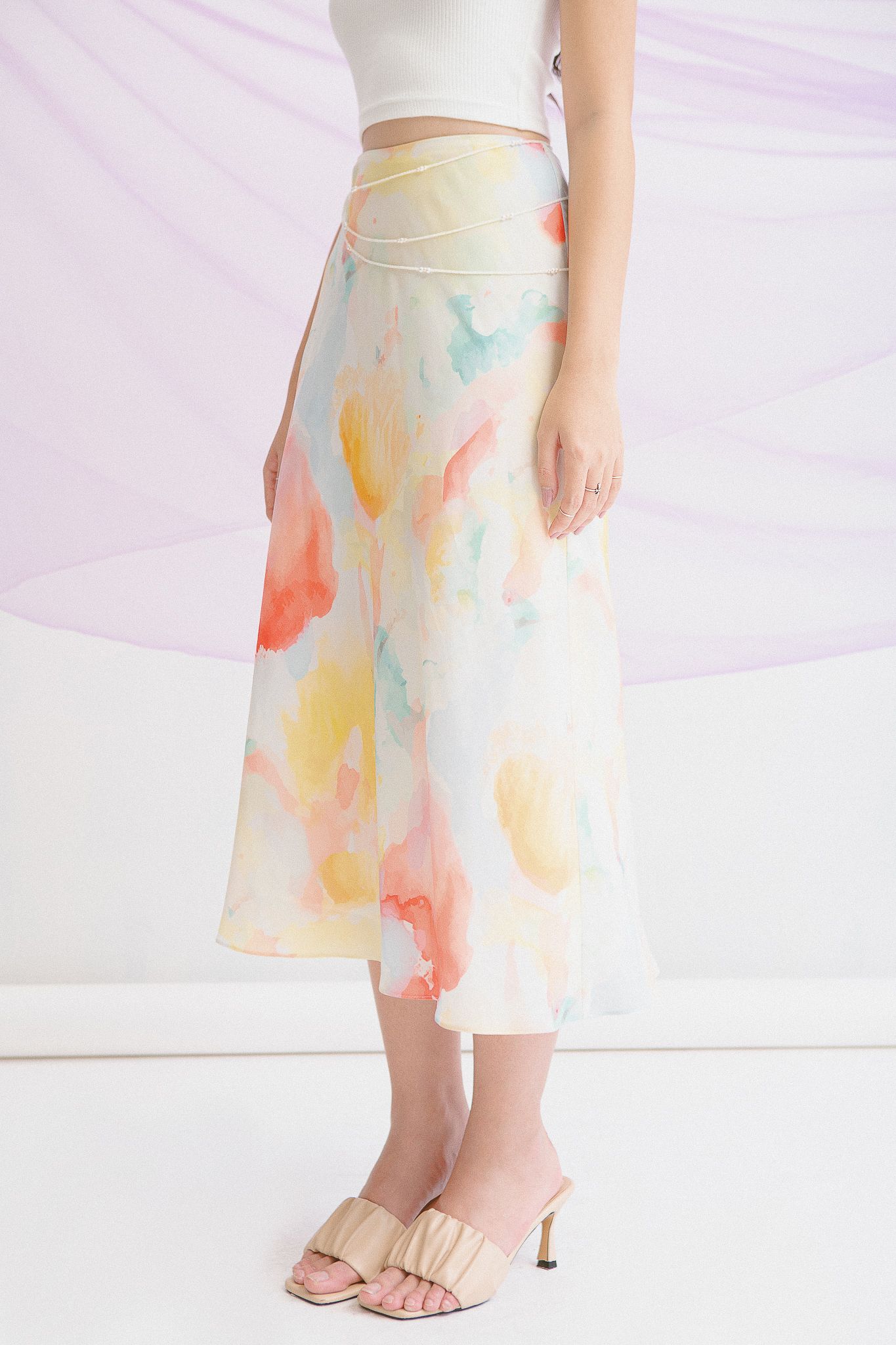 Multicolored Silky Midi Skirt