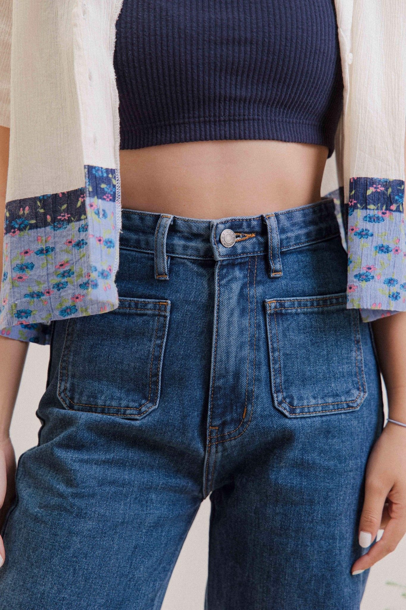 Navy Straight Leg Jeans With Pockets