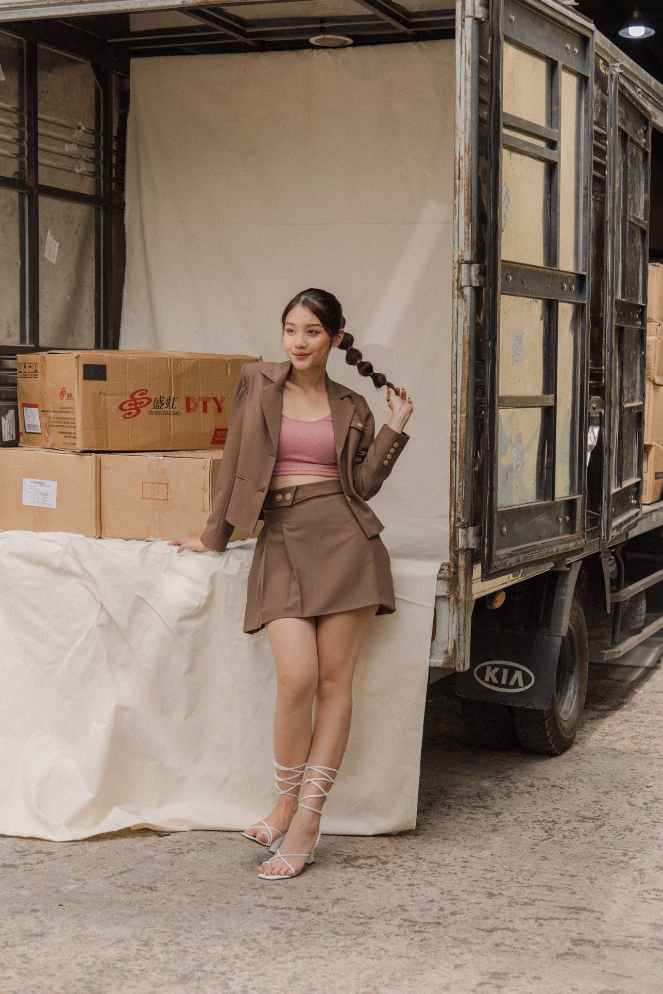 Pleated Mini Skirt - Brown