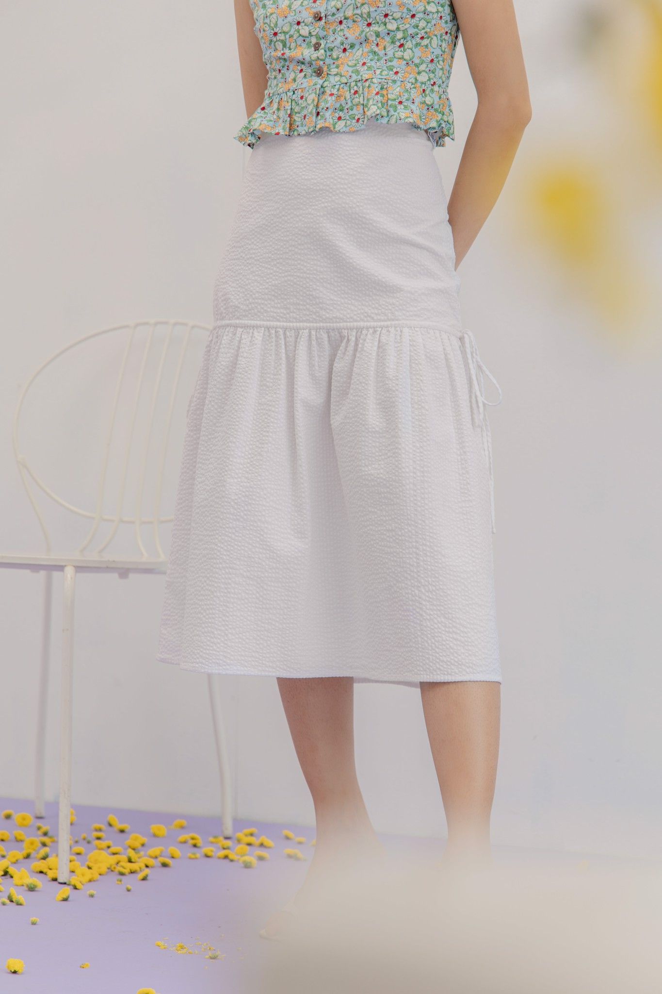 White Seersucker Midi Skirt