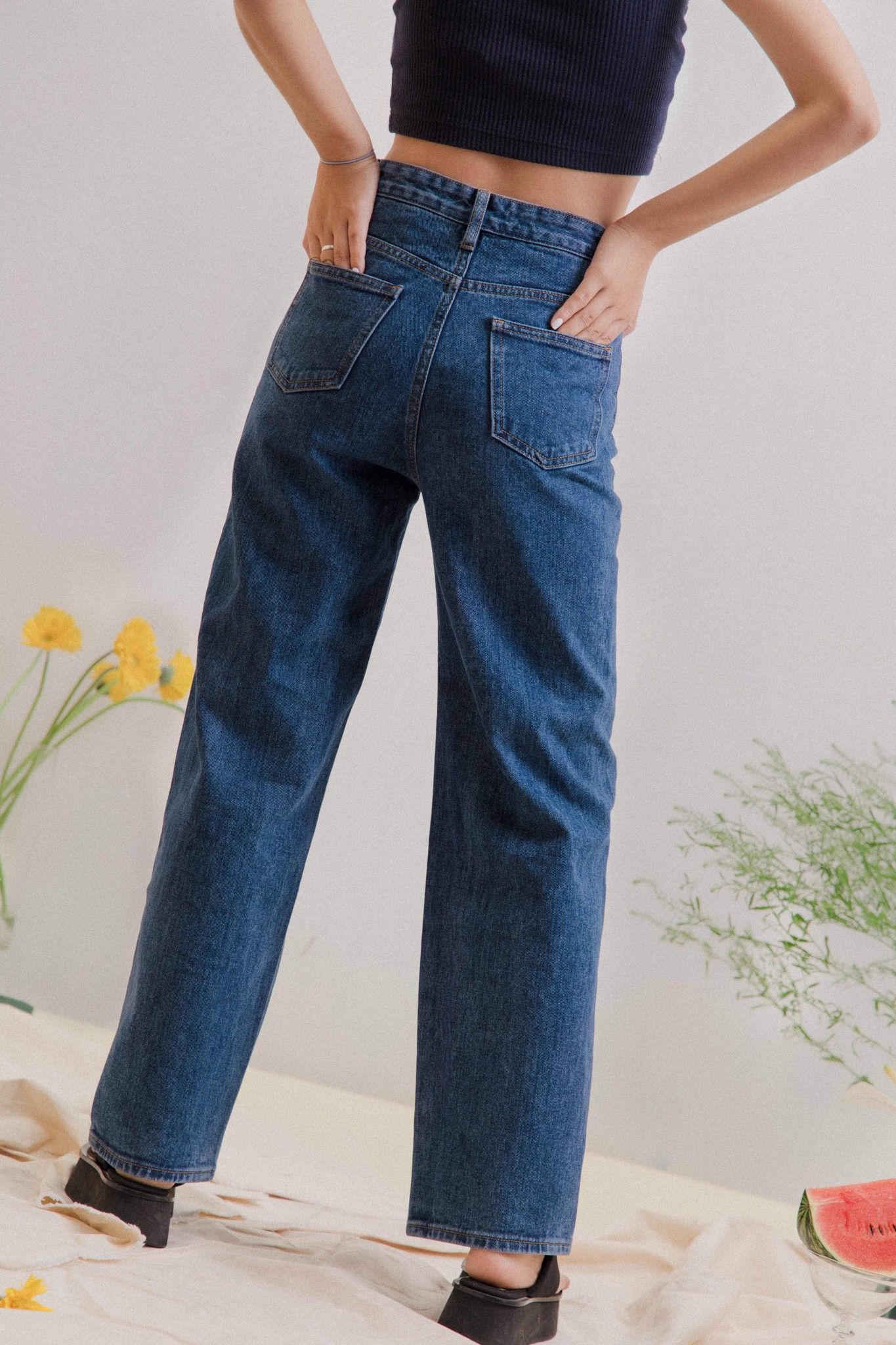 Navy Straight Leg Jeans With Pockets