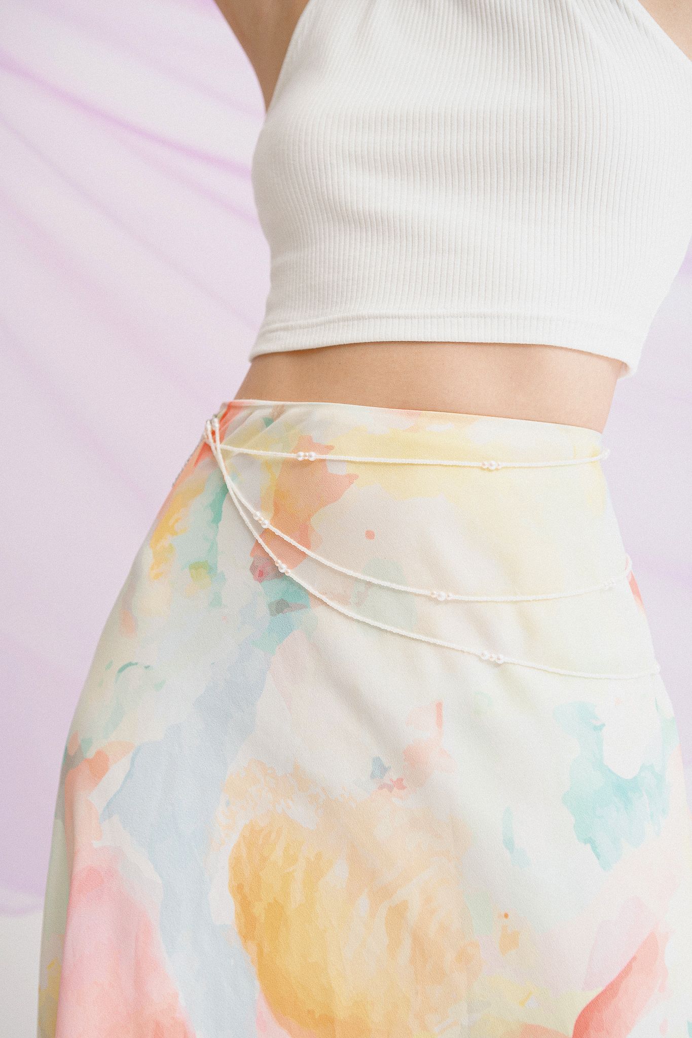 Multicolored Silky Midi Skirt