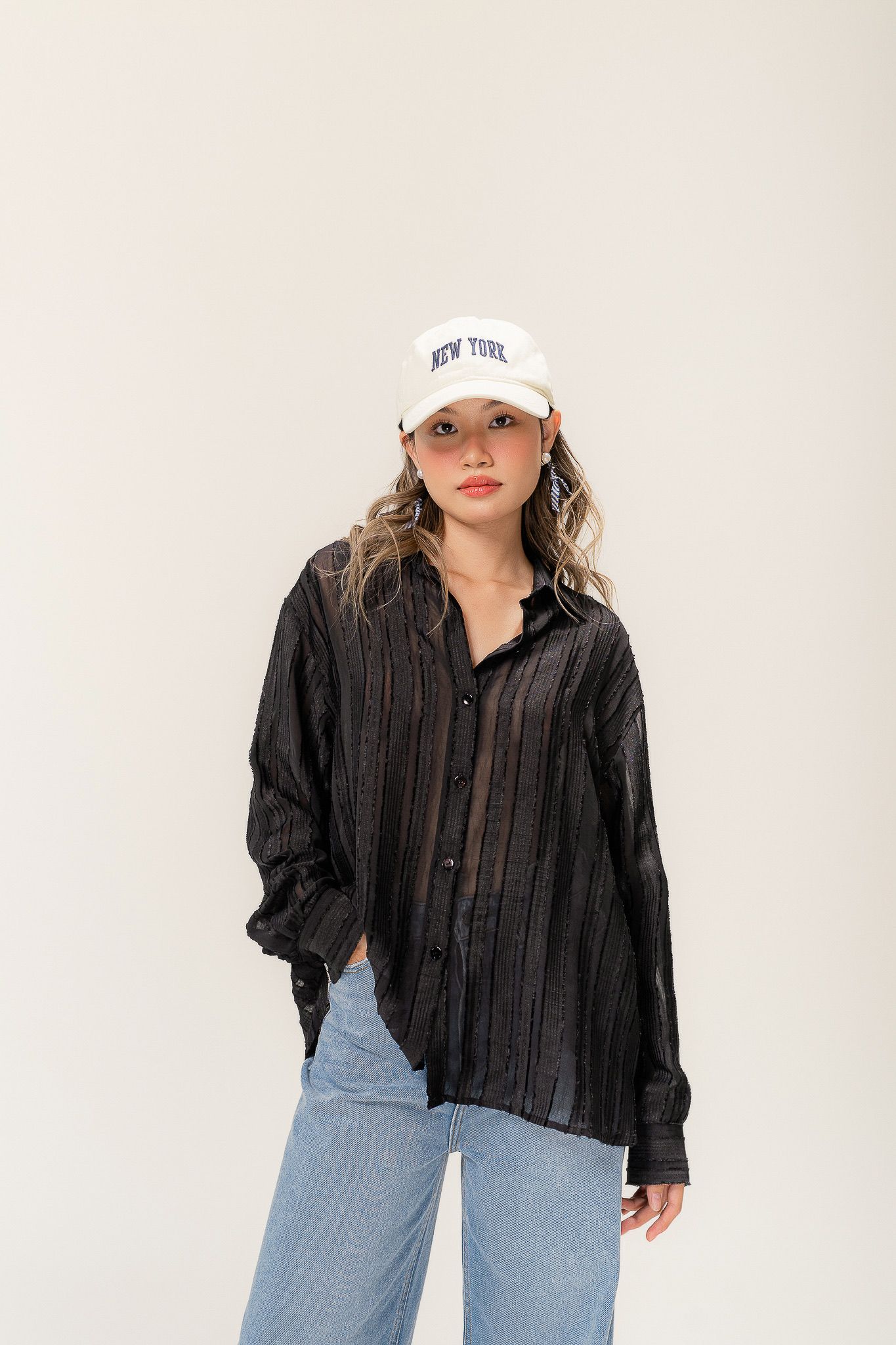  Black Sheer Textured Shirt 