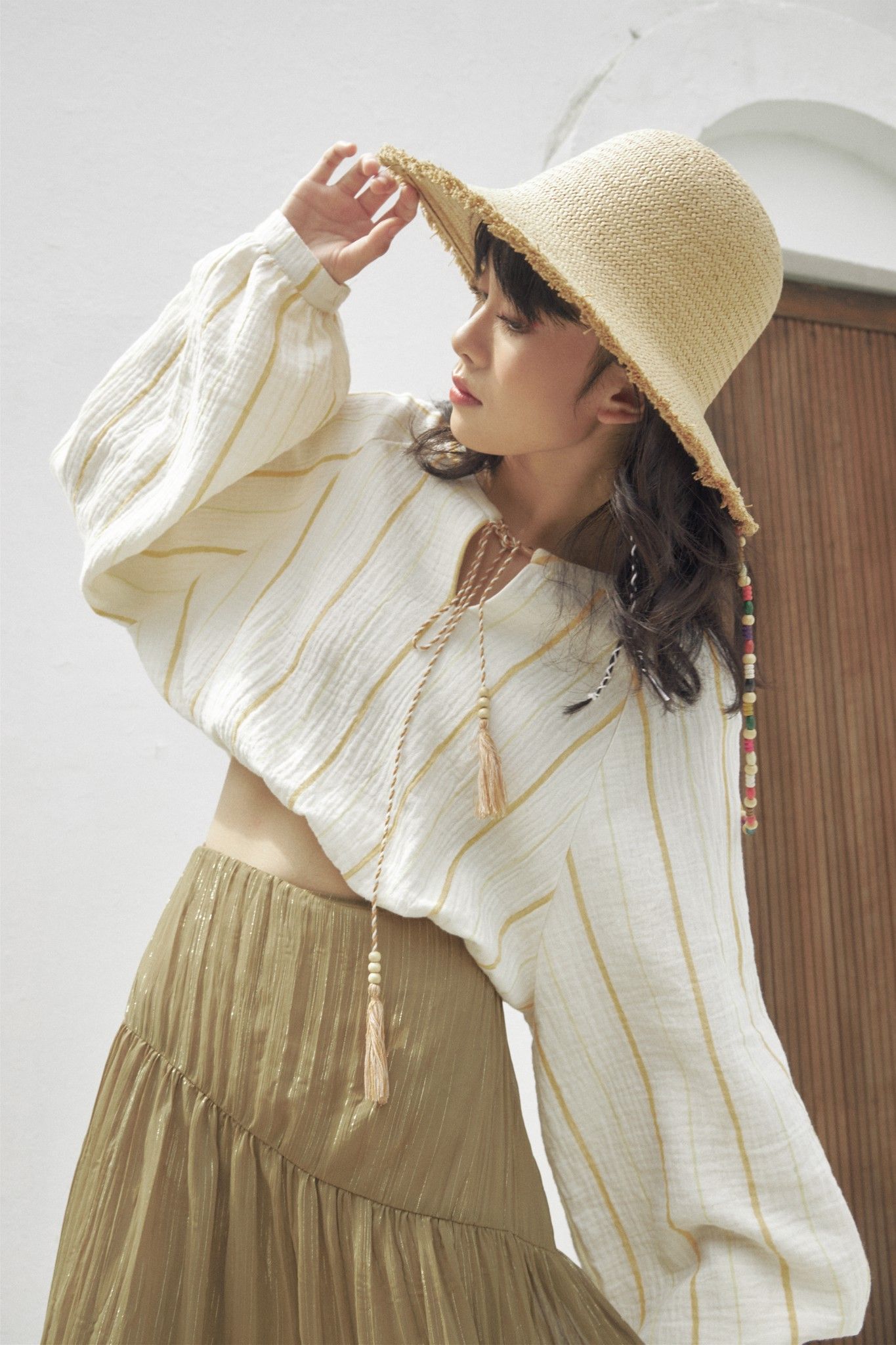 Puff Sleeve Blouse With Tassels - Yellow