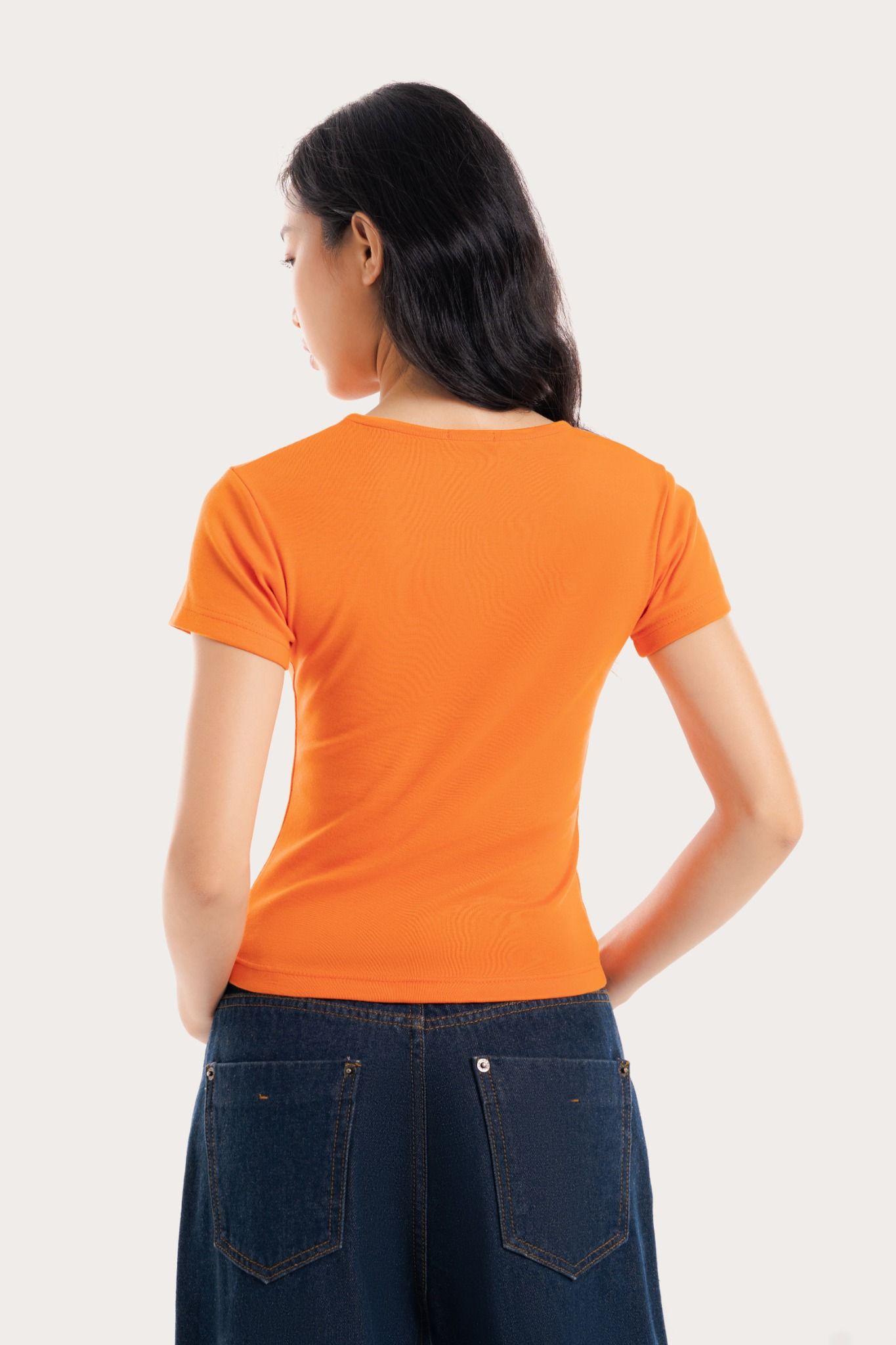  Orange Crew Neck Fitted T-Shirt 