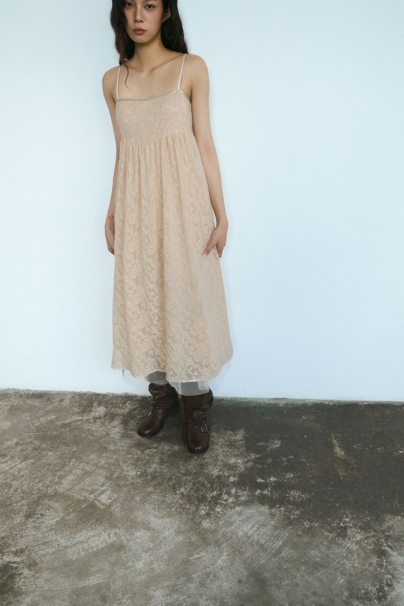 Beige Lace Midi Dress