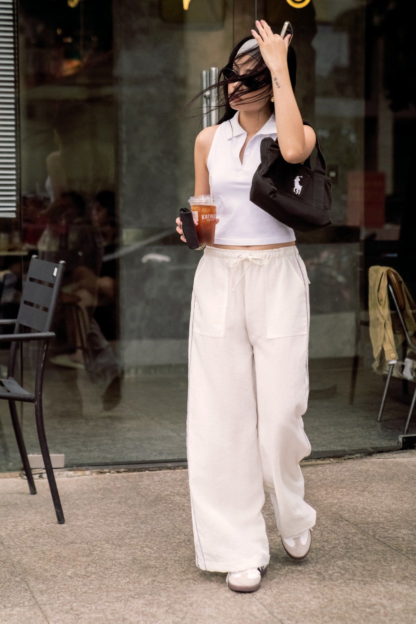 White Grey Hem Straight Leg Pants