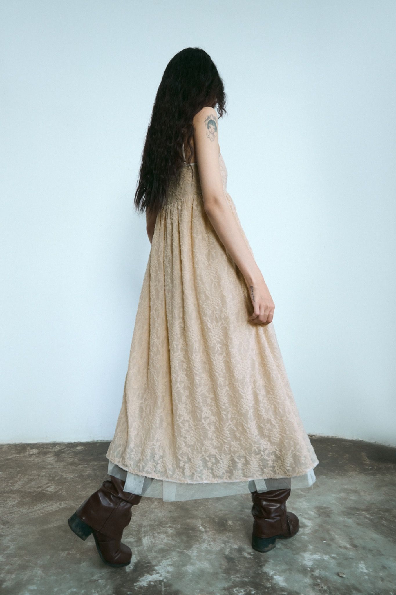 Beige Lace Midi Dress