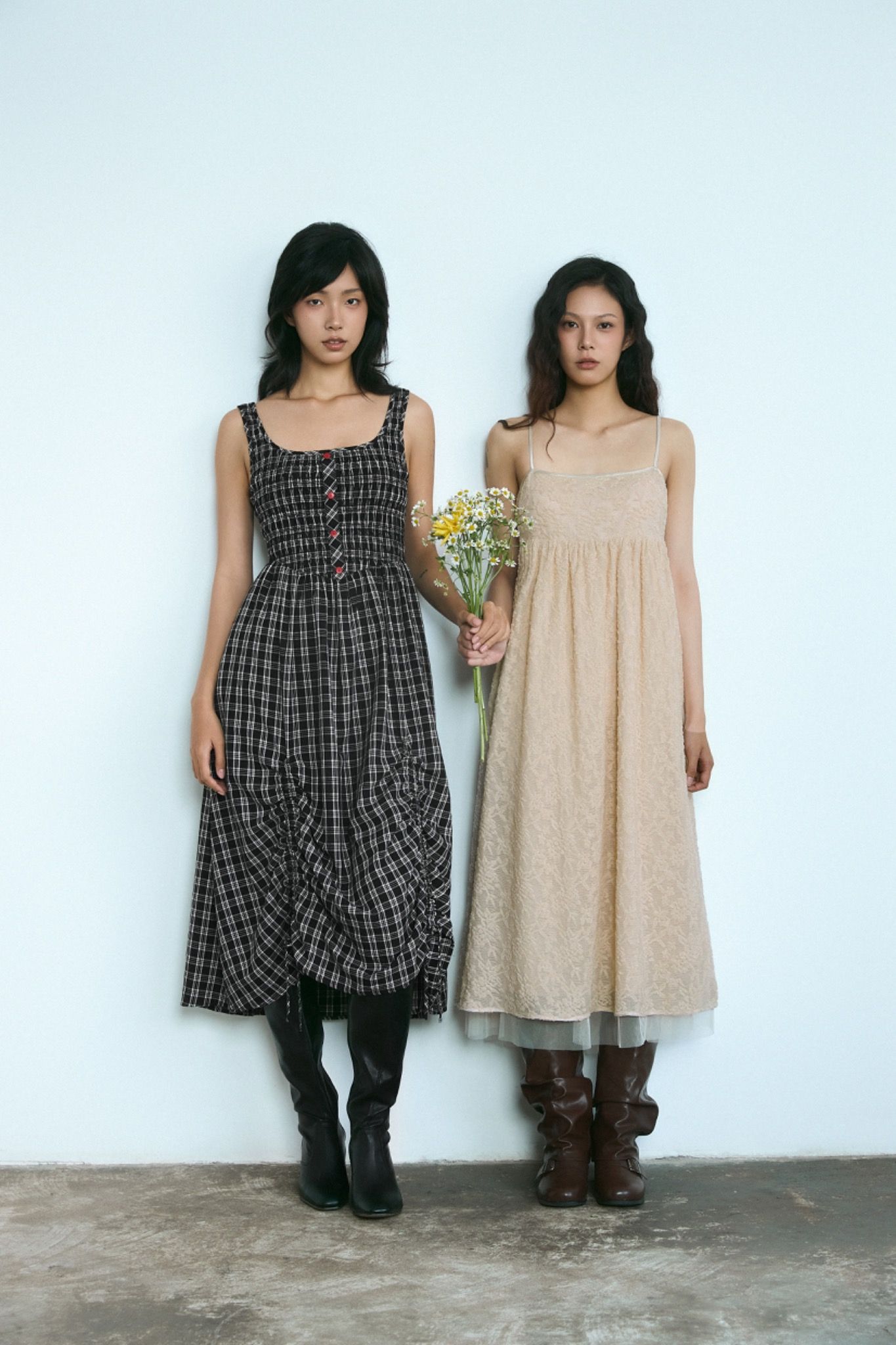Beige Lace Midi Dress