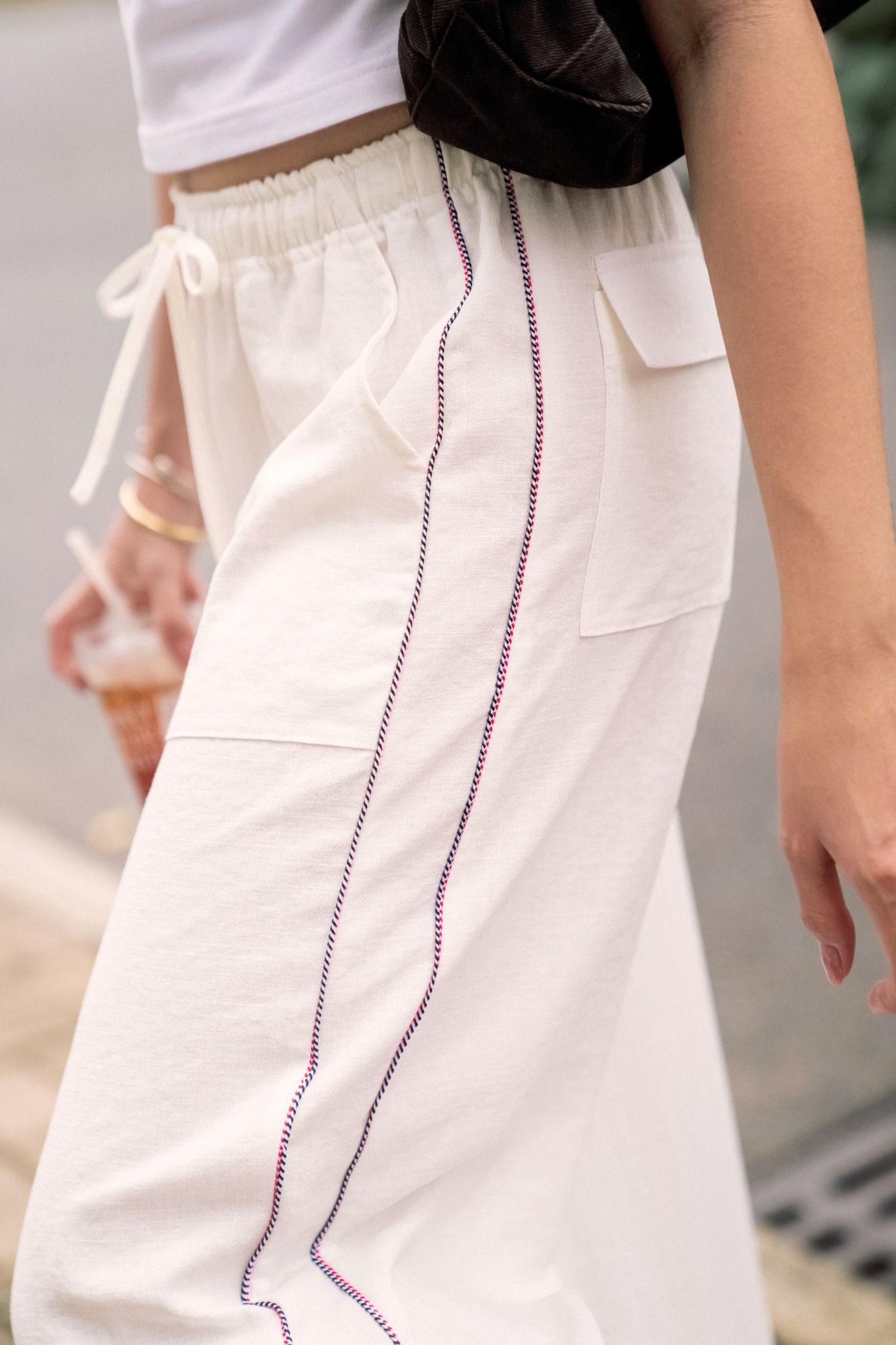 White Grey Hem Straight Leg Pants