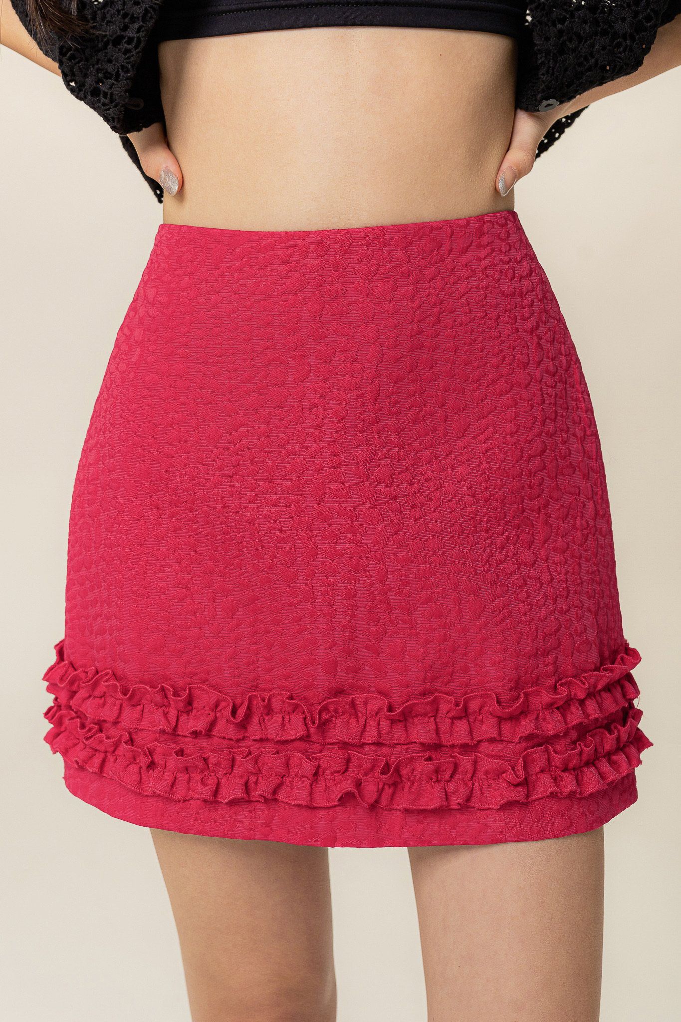  Viva Magenta Jacquard Mini Skirt 