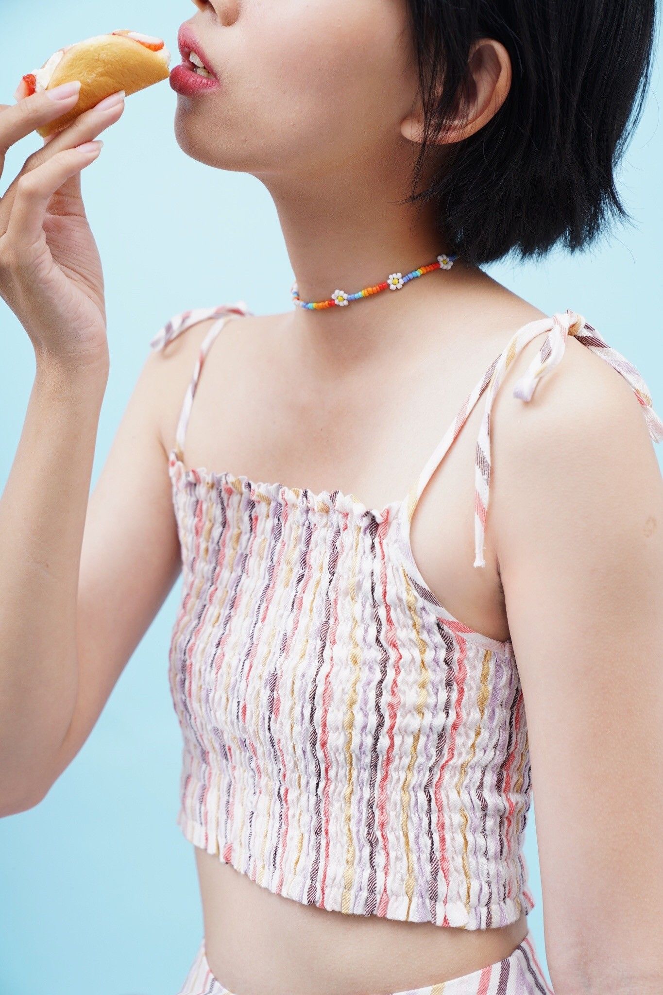 Multicolored Smocked Crop Top