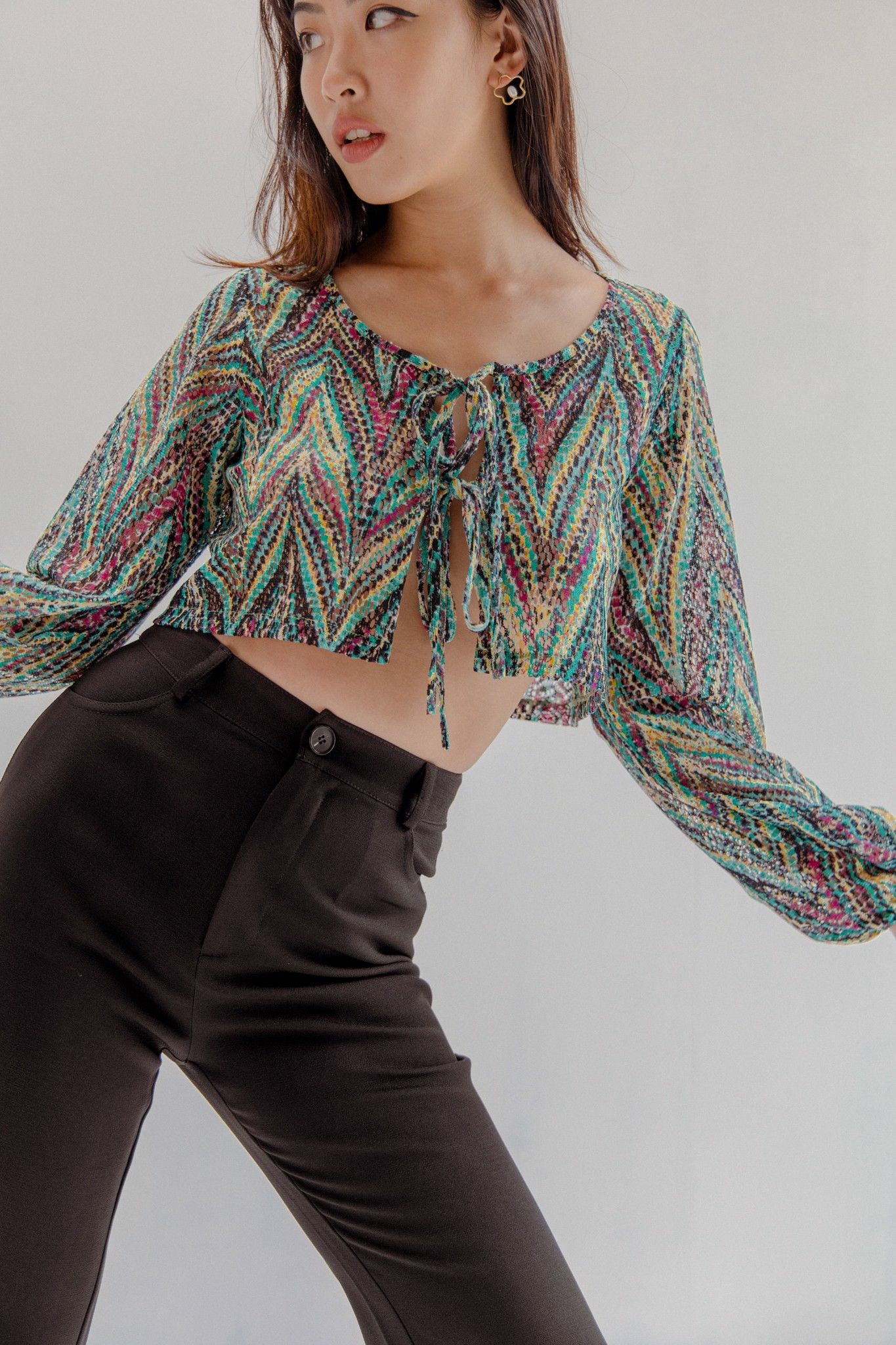 Multi Colour Puff Sleeve Top