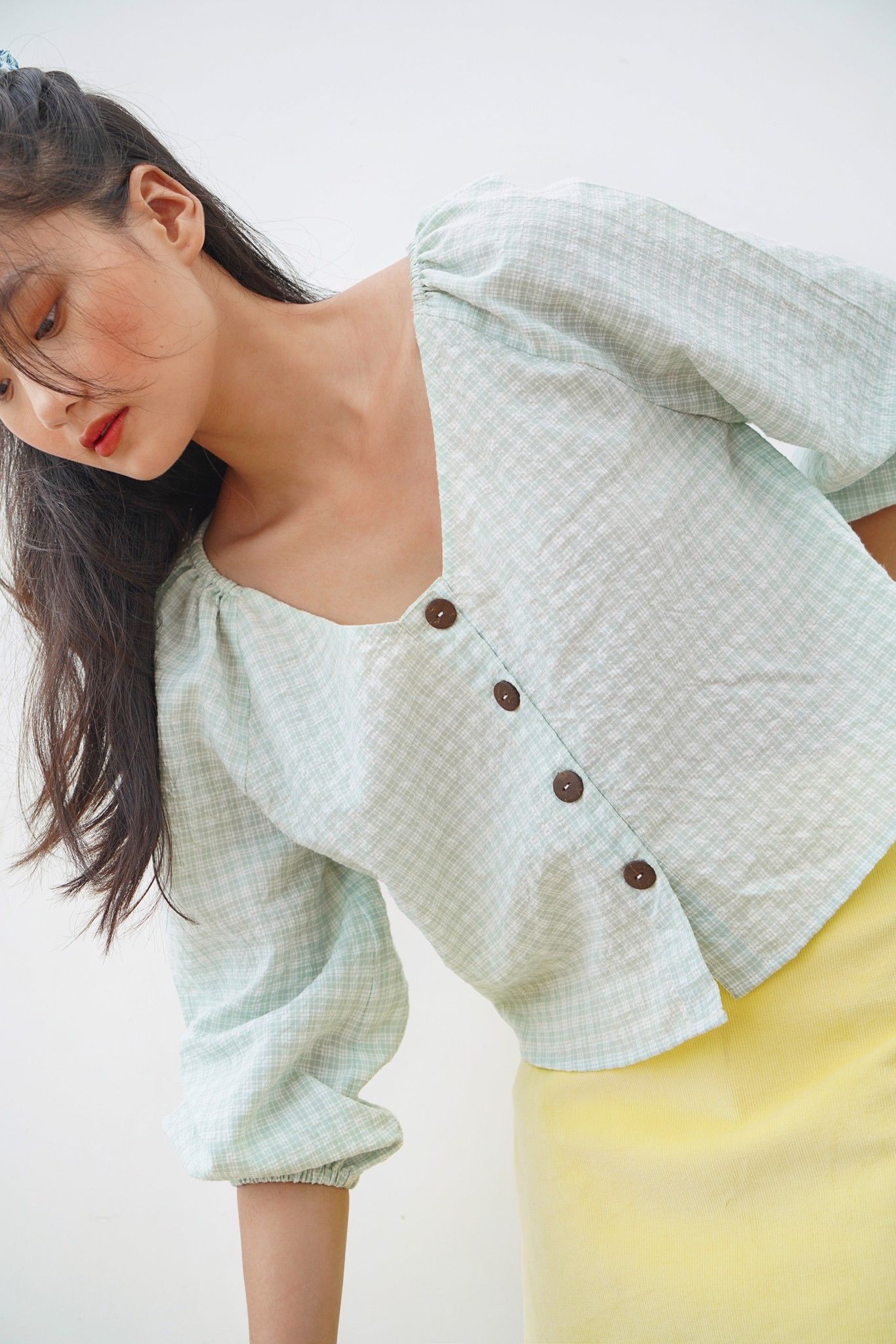 Light Green Puff Sleeve Blouse