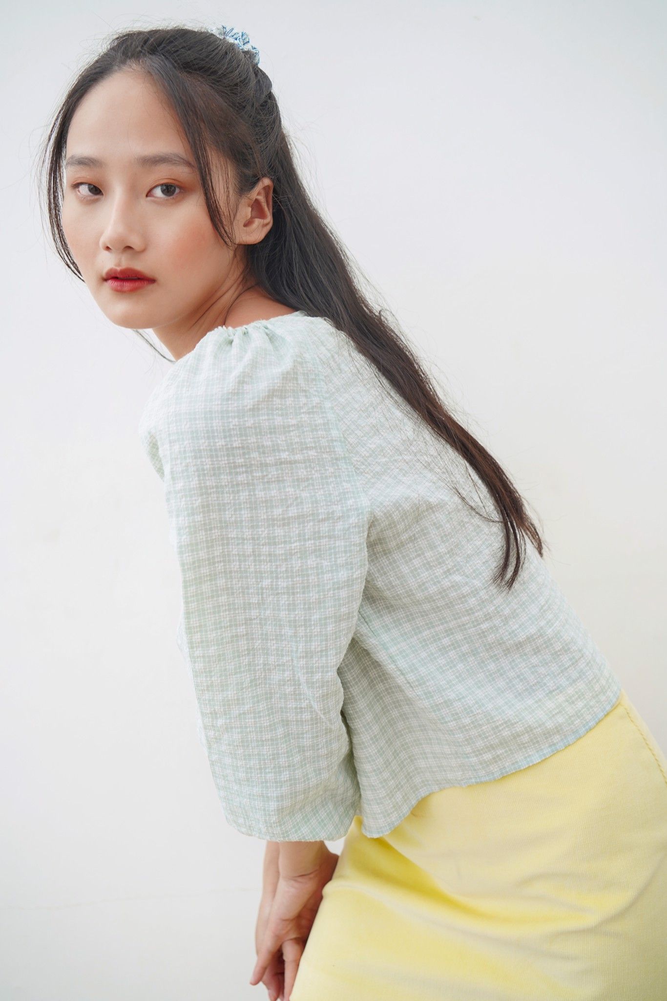 Light Green Puff Sleeve Blouse