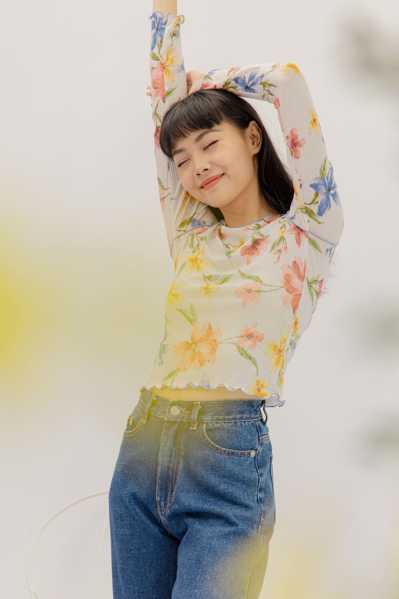 Floral Lettuce Hem Fitted Top