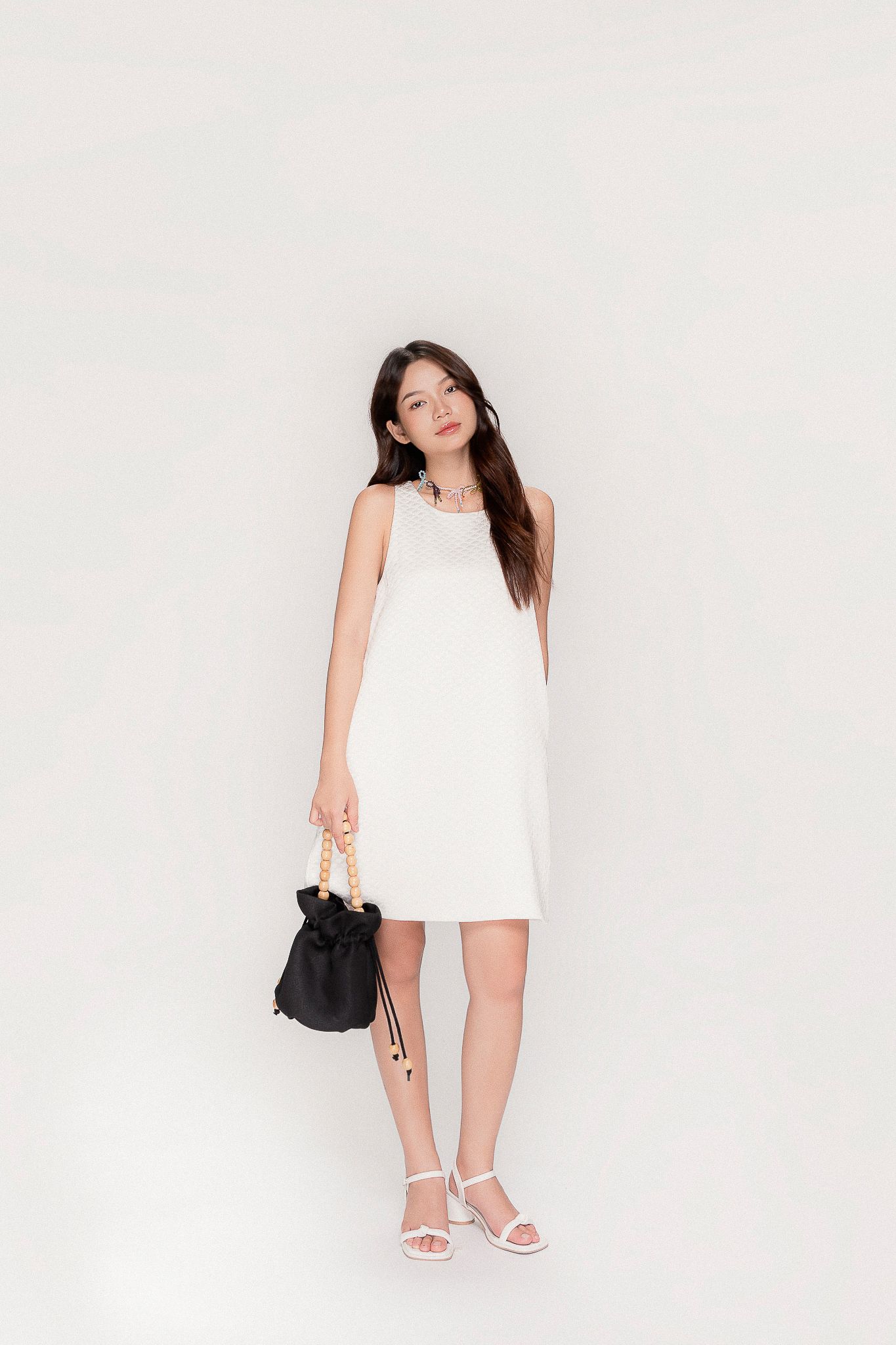  White Textured A-Line Mini Dress 