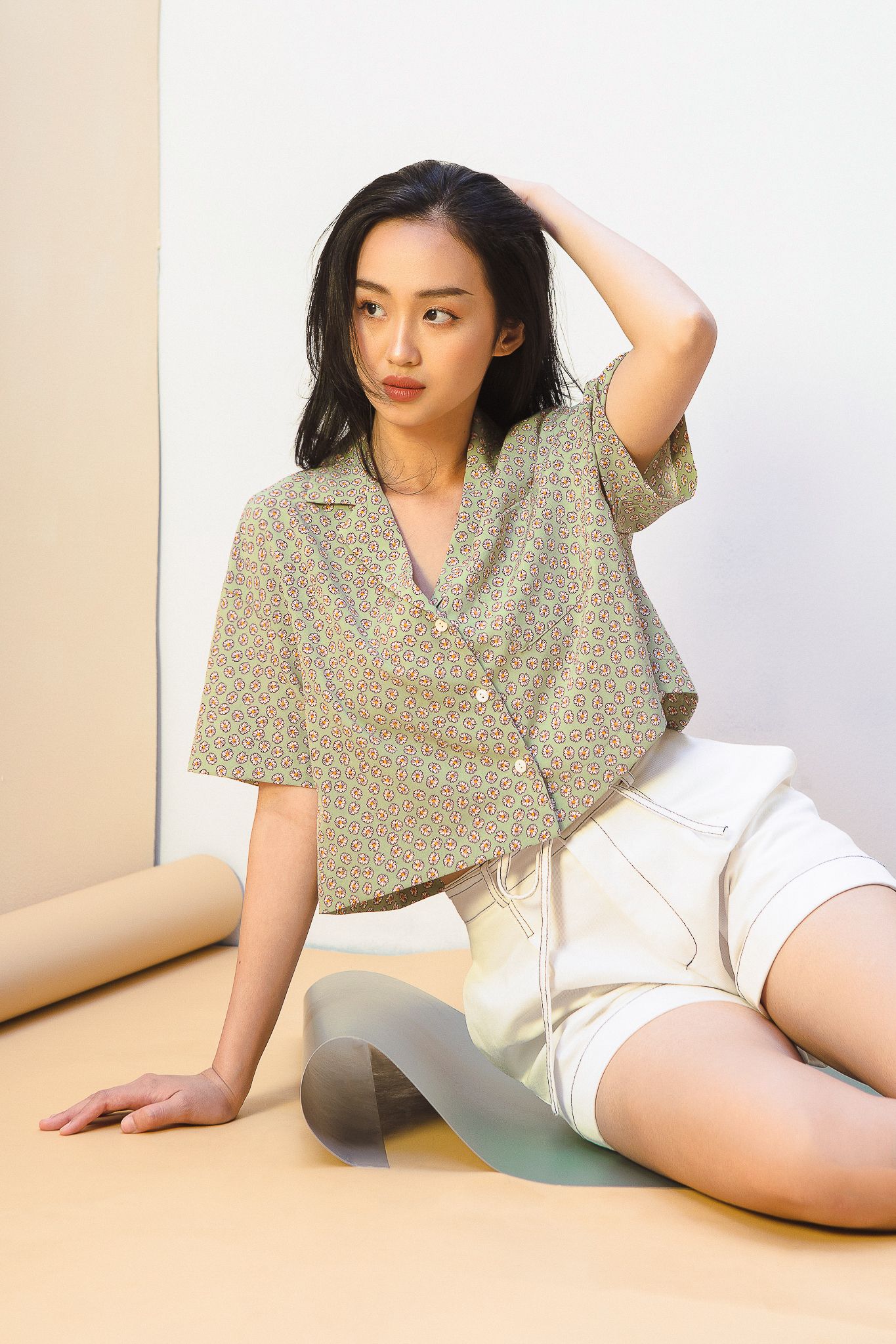 Floral Cropped Shirt - Green
