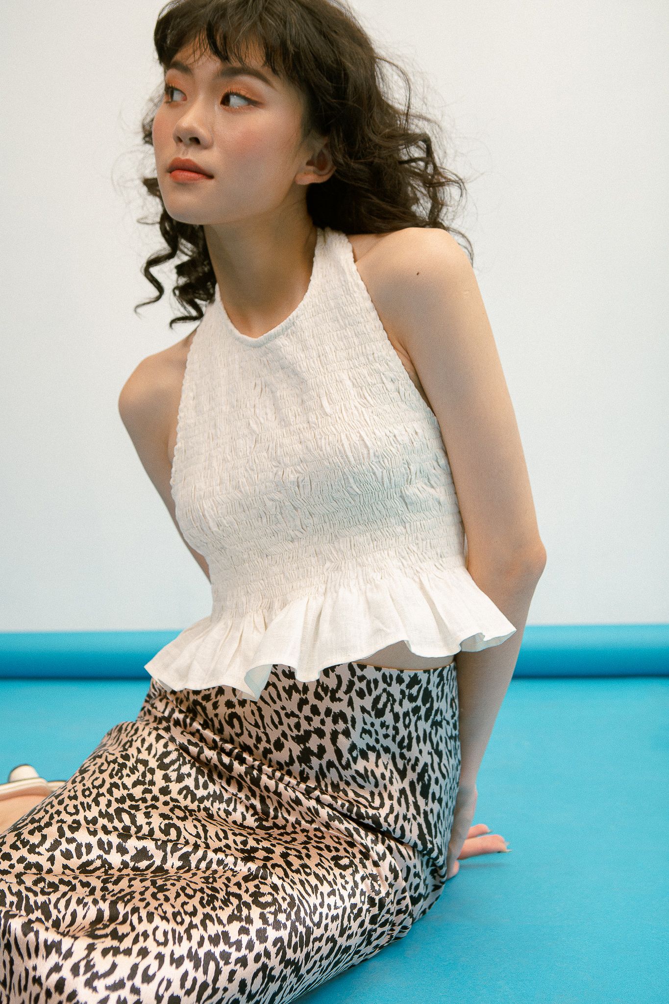 White Smocked Linen Top