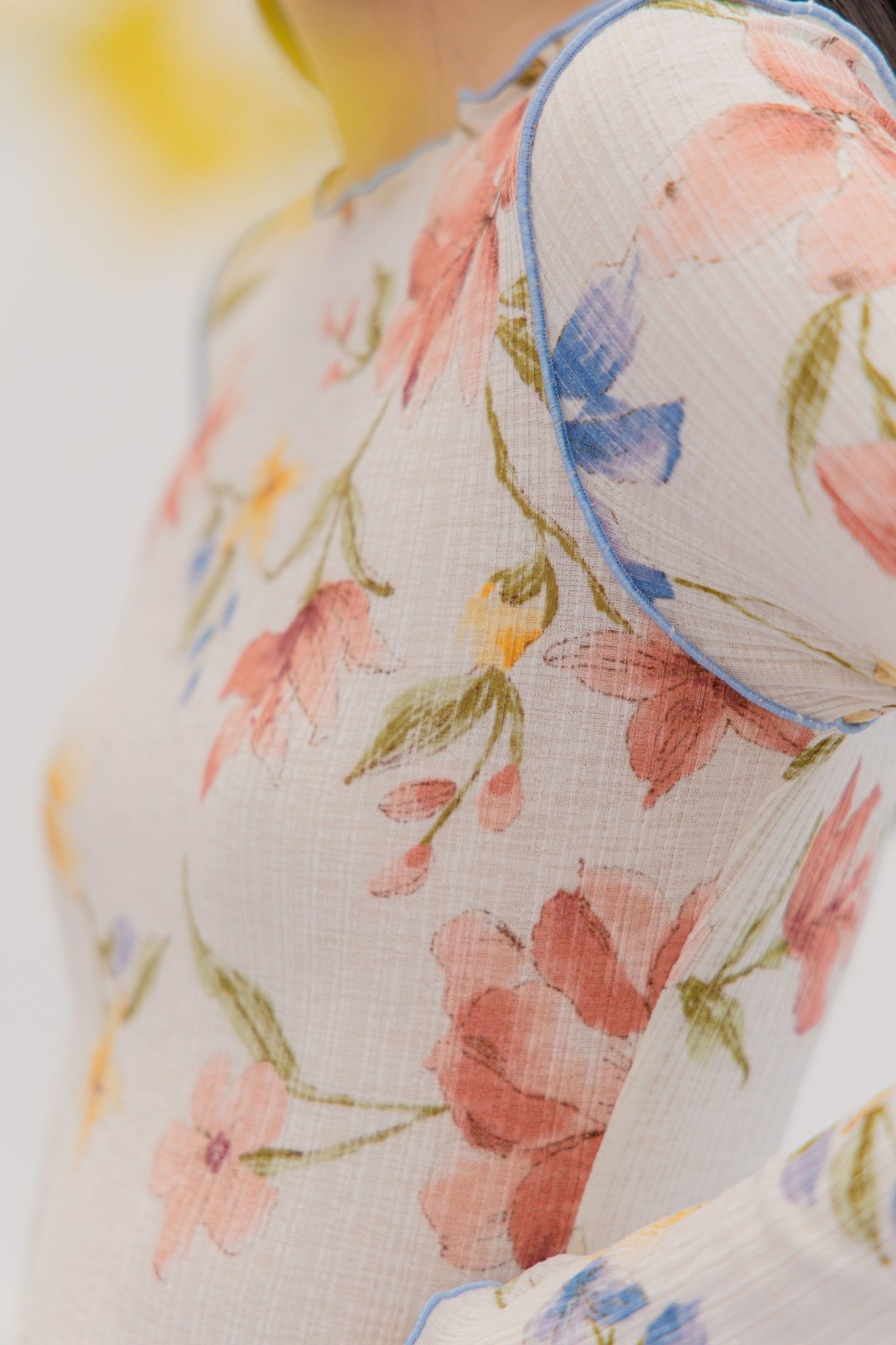 Floral Lettuce Hem Fitted Top