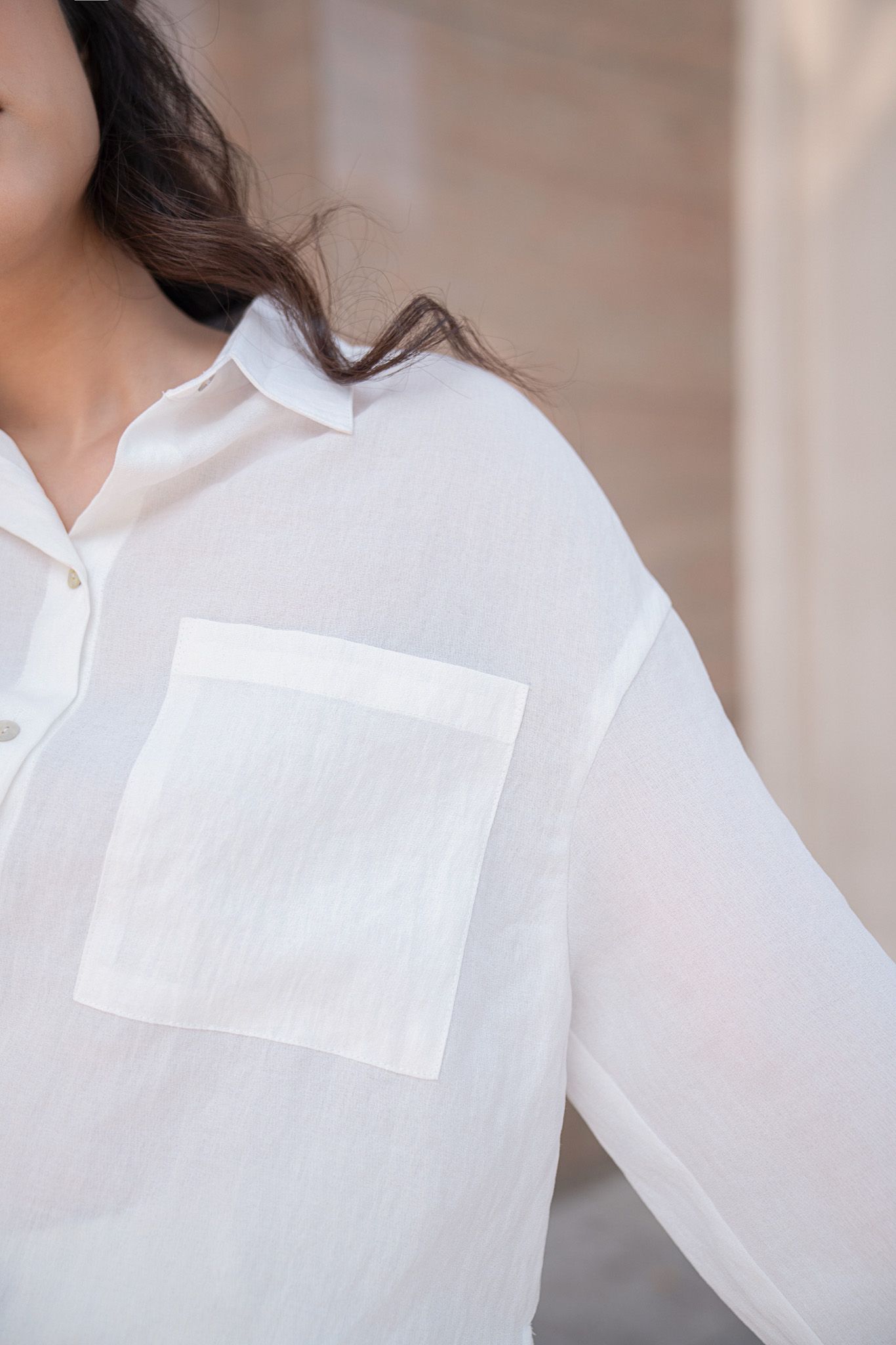 White Oversize Shirt With Pockets