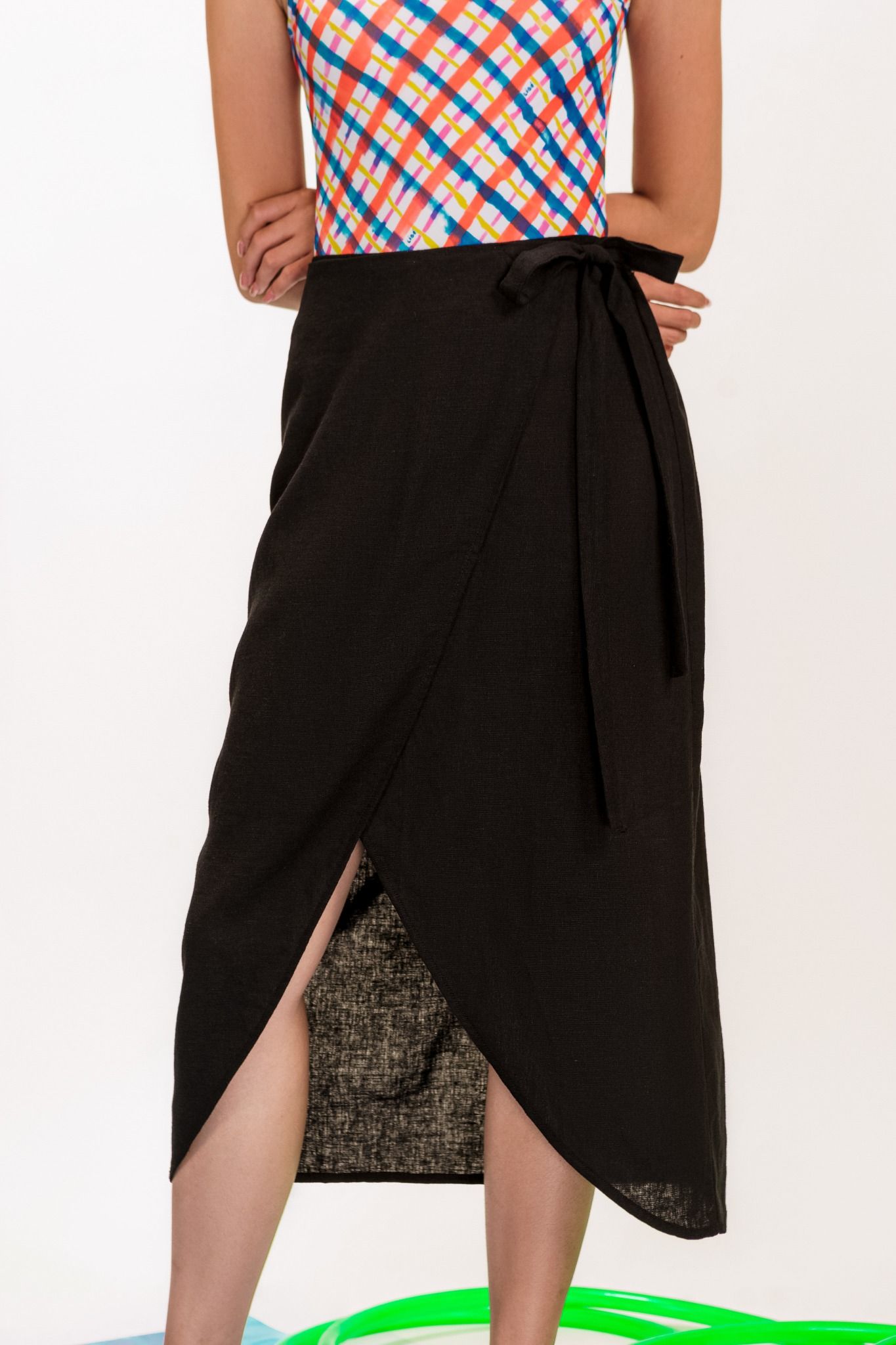  Black Beach Linen Cover Up Skirt 