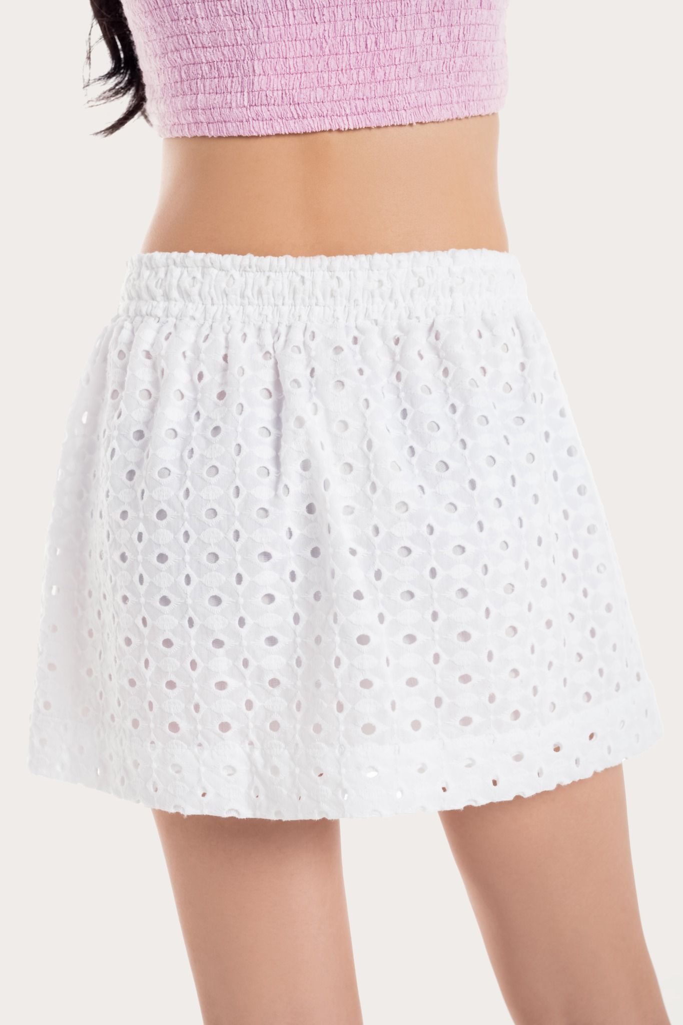  White Embroidered Mini Skirt 