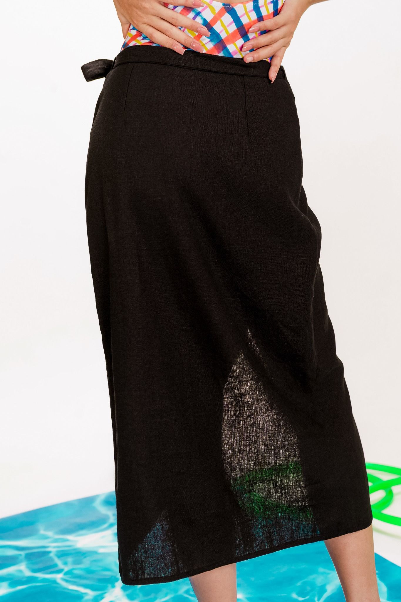 Black Beach Linen Cover Up Skirt 