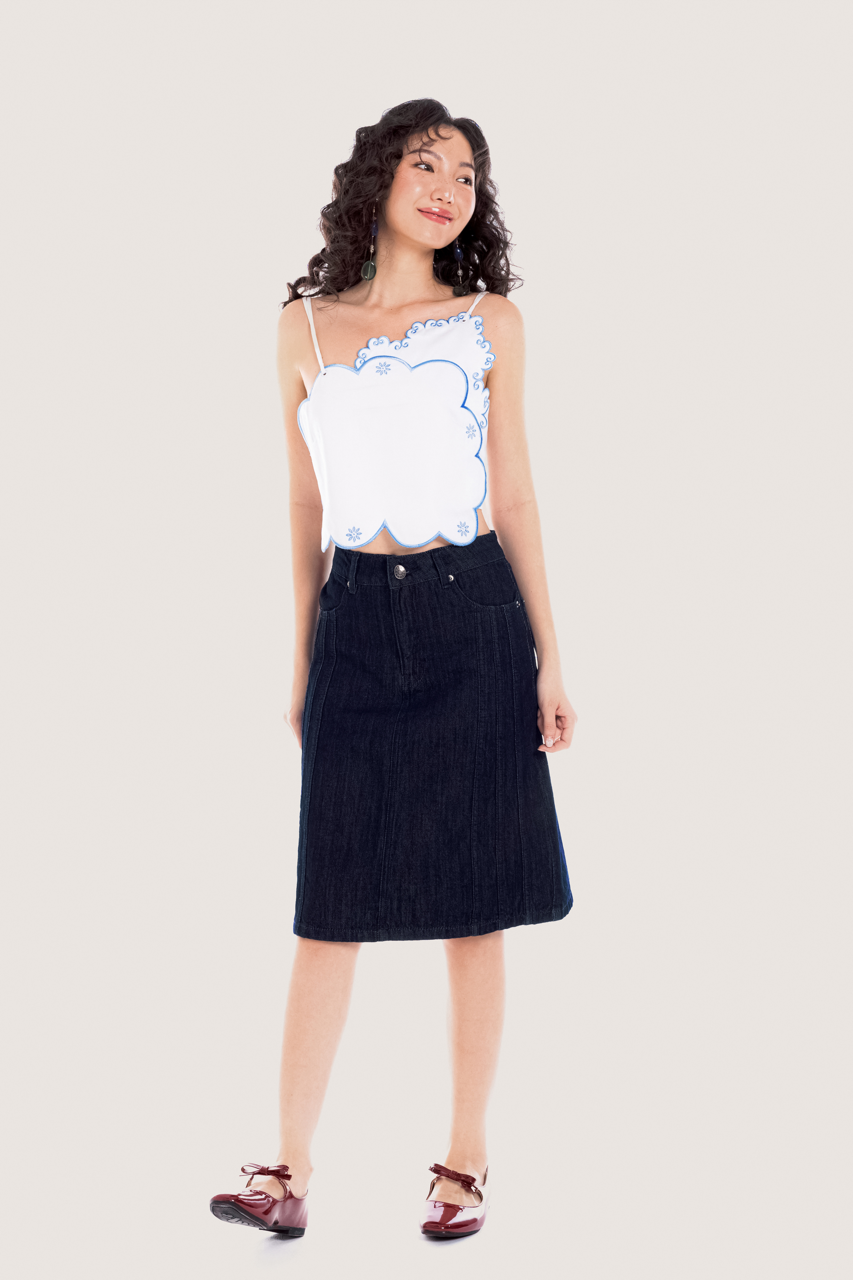 White Scalloped Edge Embroidered Straps Top