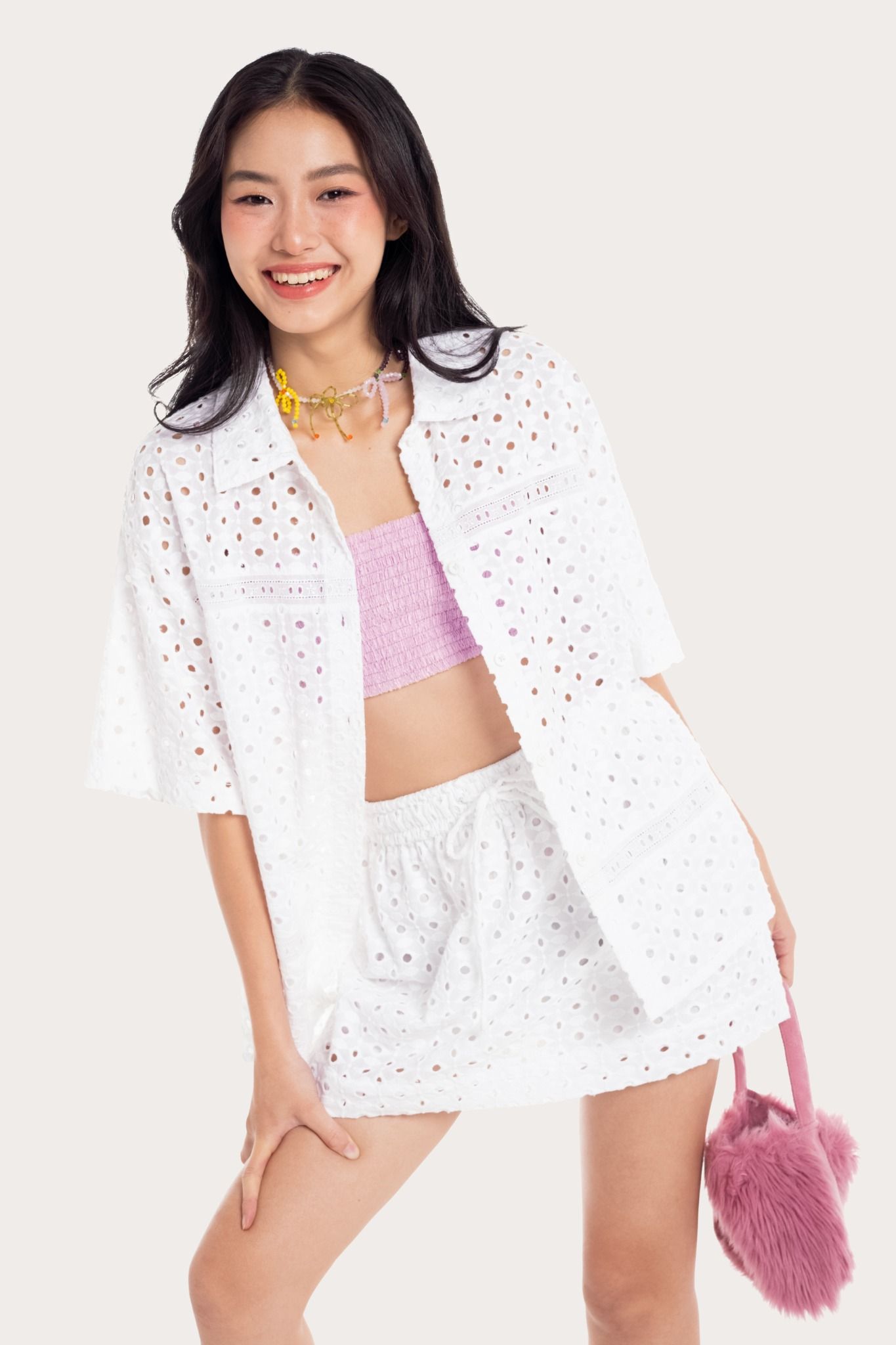 White Embroidered Mini Skirt