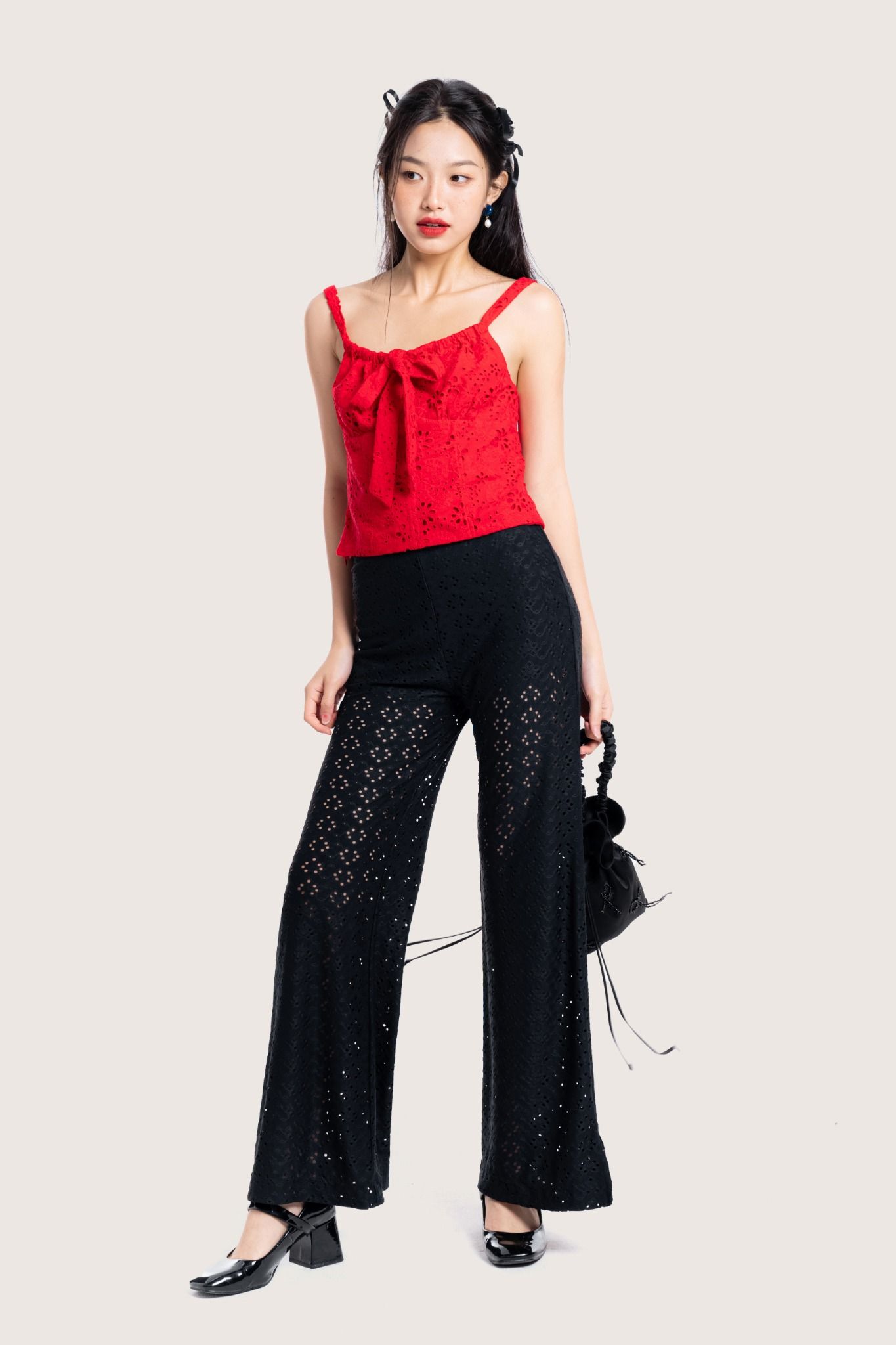  Black Lace Flared Pants 