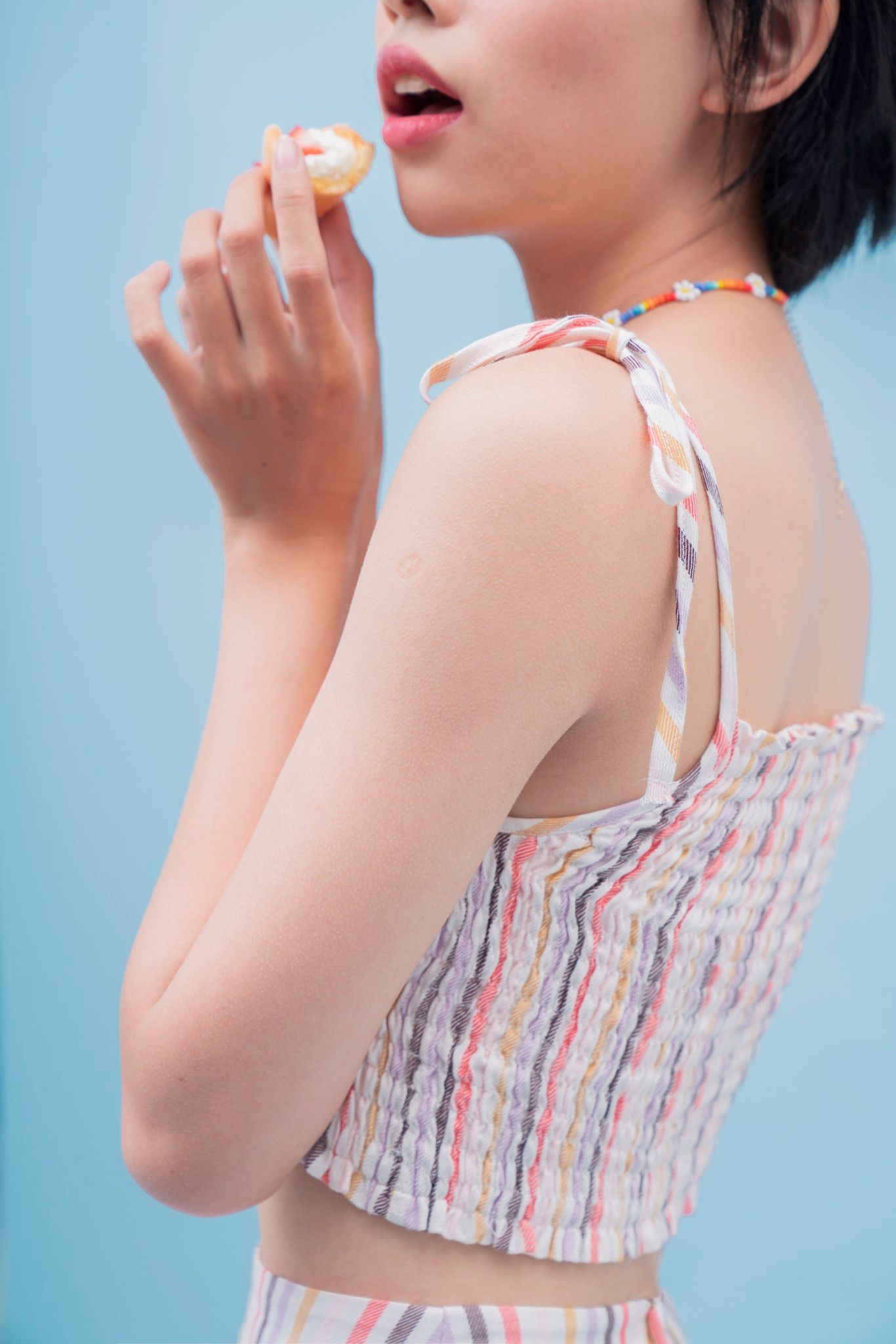 Multicolored Smocked Crop Top